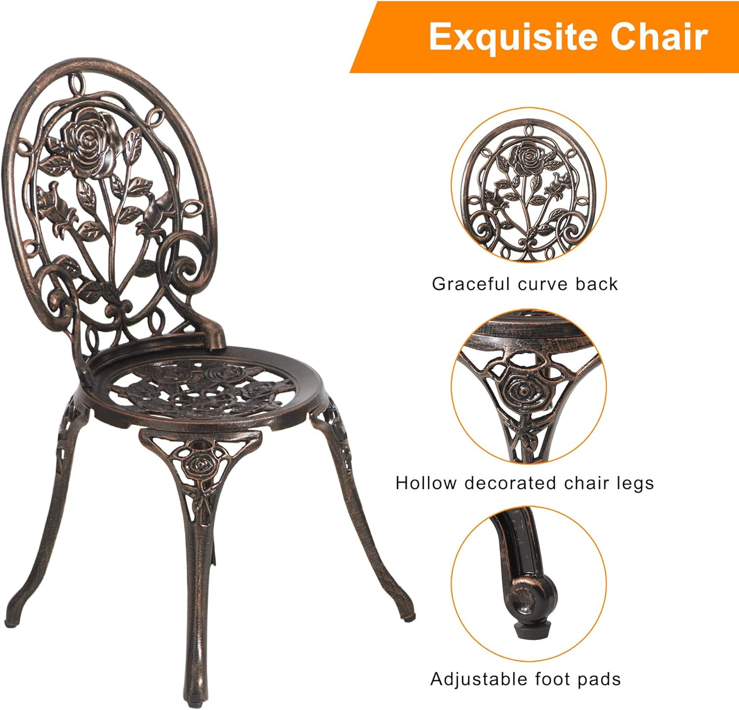 HOMEFUN Bistro Table and Chairs Set of 2 Outdoor 3 Piece Patio Set, Rose Pattern