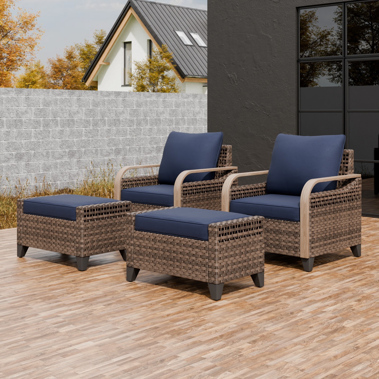 EAGLE PEAK 4 Piece Wicker Outdoor Patio Furniture Set with Ottomans