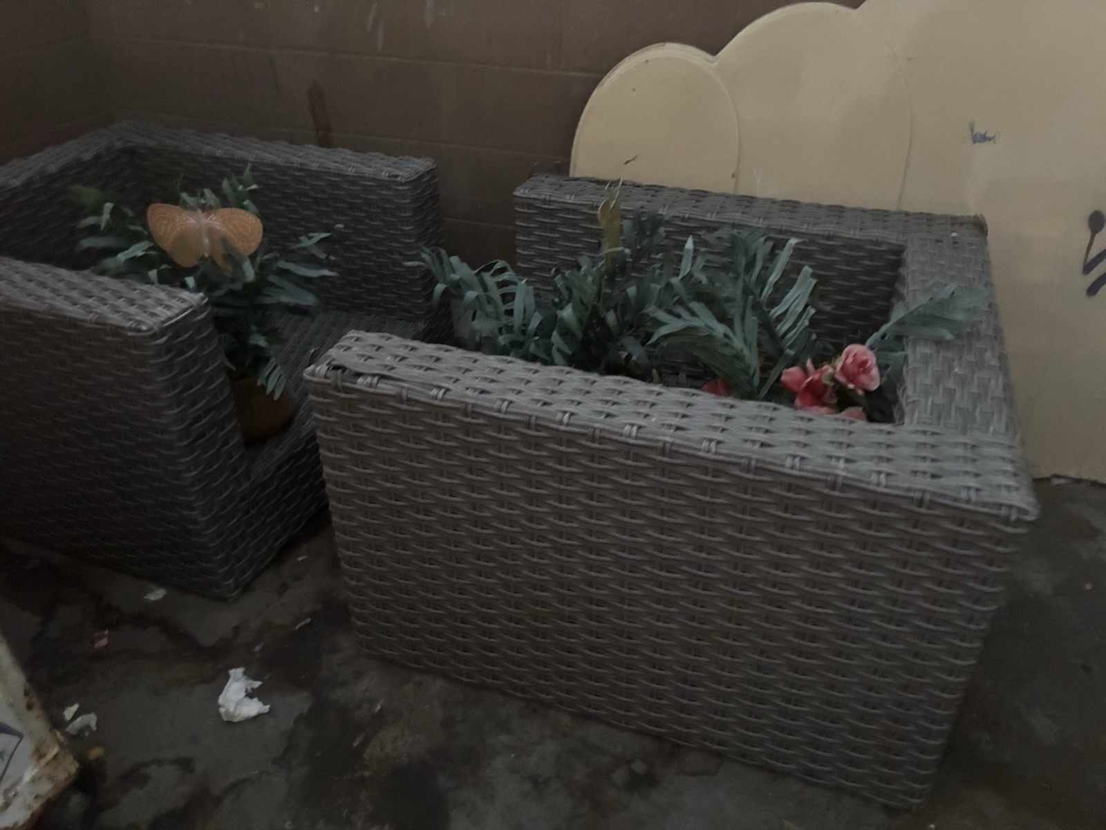 ArtyGray Rattan Furniture Sofa Set With Yellow Butterflies And Reddish Flowers
