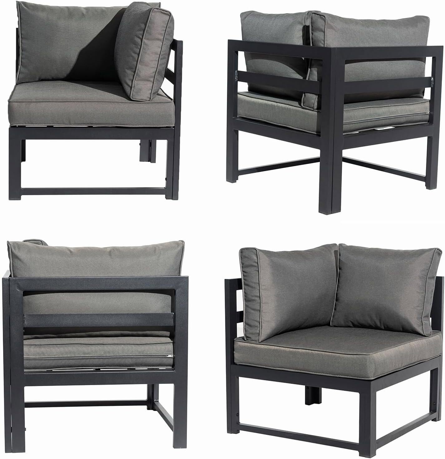 6 Seater L-shape Aluminium Garden Corner Sofa Set w Padded Cushions Coffee Table