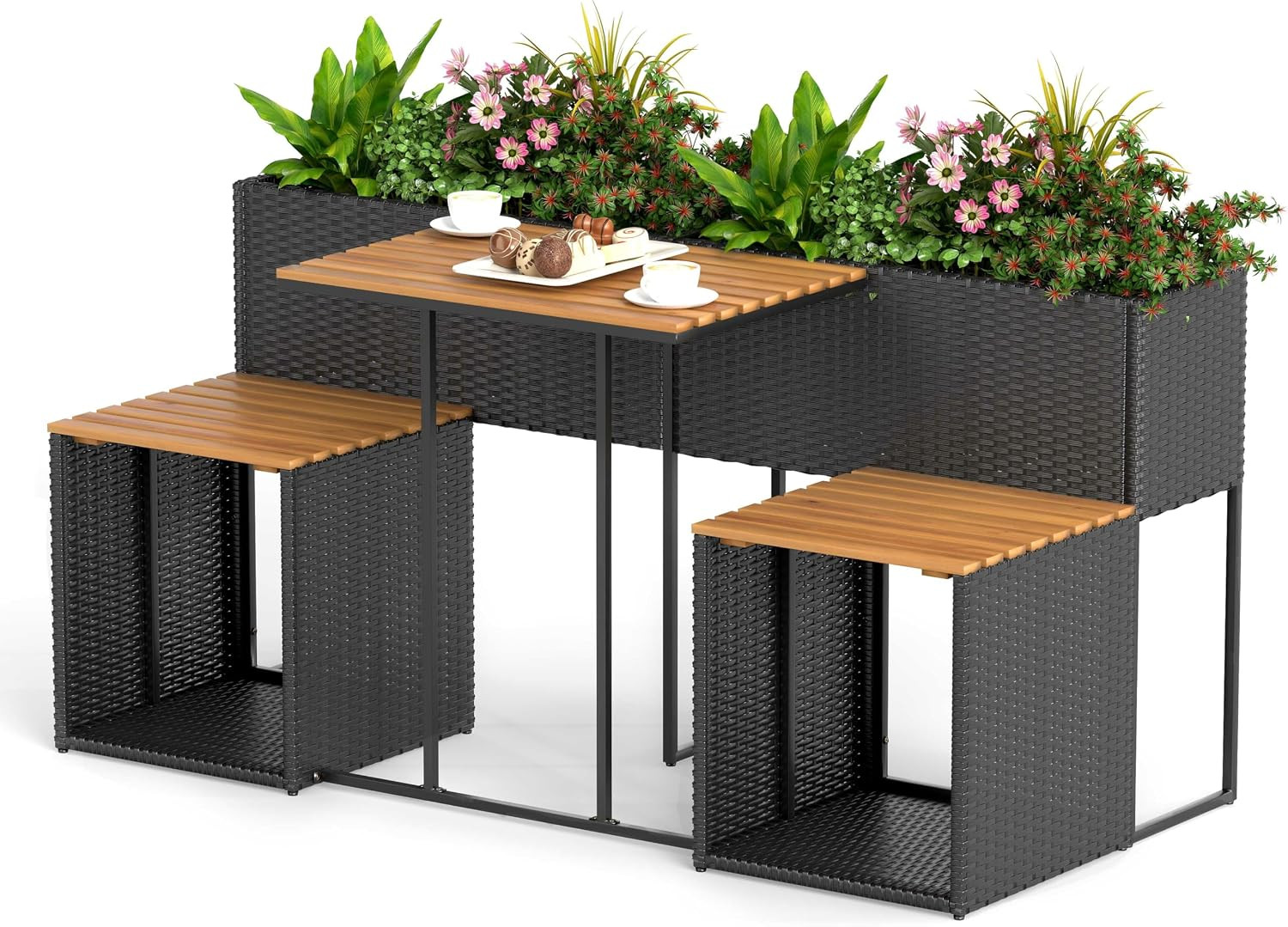 Moccha Patio Furniture Set with Raised Garden Bed – Rattan Outdoor Conversation