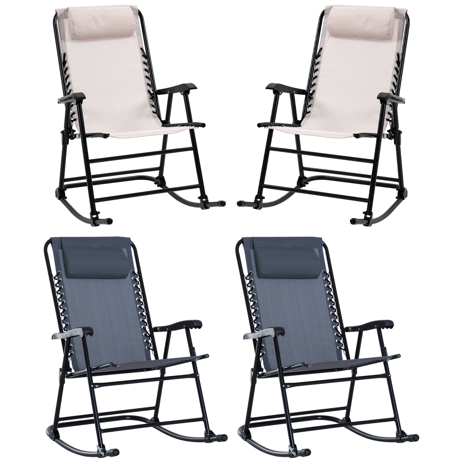 2pc Outdoor Patio Folding Rocking Chair Set Garden Rocker Chaise Lounge Mesh