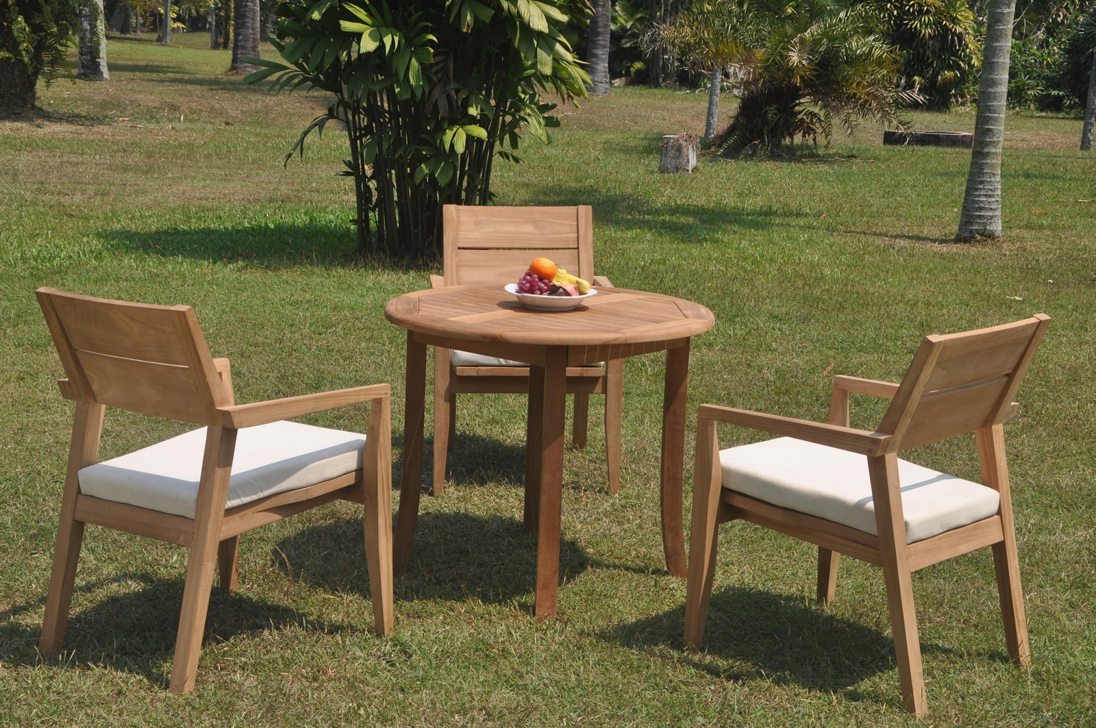 4pc Grade-A Teak Dining Set 36″ Round Table 3 Vellore Stacking Arm Chair Outdoor
