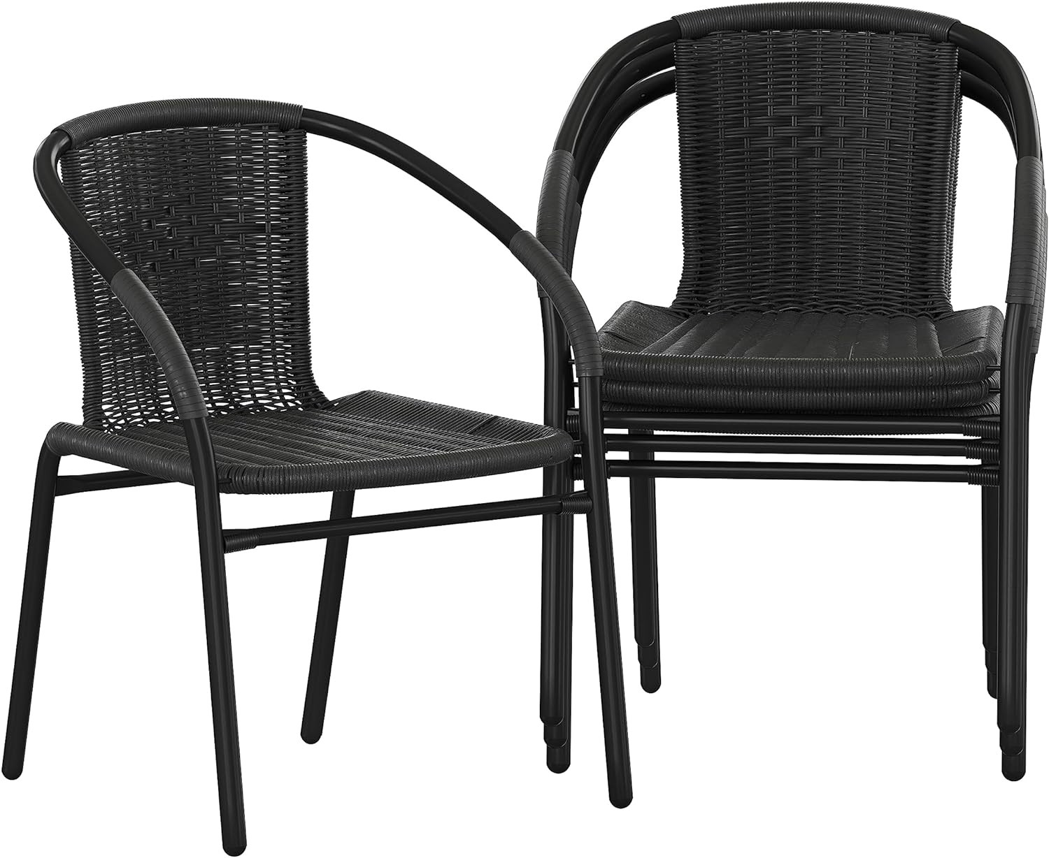 Lila Modern Rattan Indoor/Outdoor Stackable Dining Chairs, Stacking Rattan Bistr