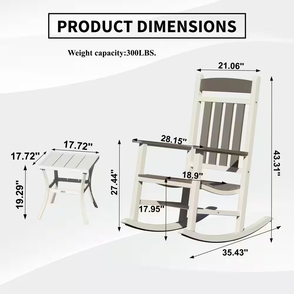3 Pieces Plastic Outdoor Rocking Chairs Set, Oversized Rockers for Adults, Porch