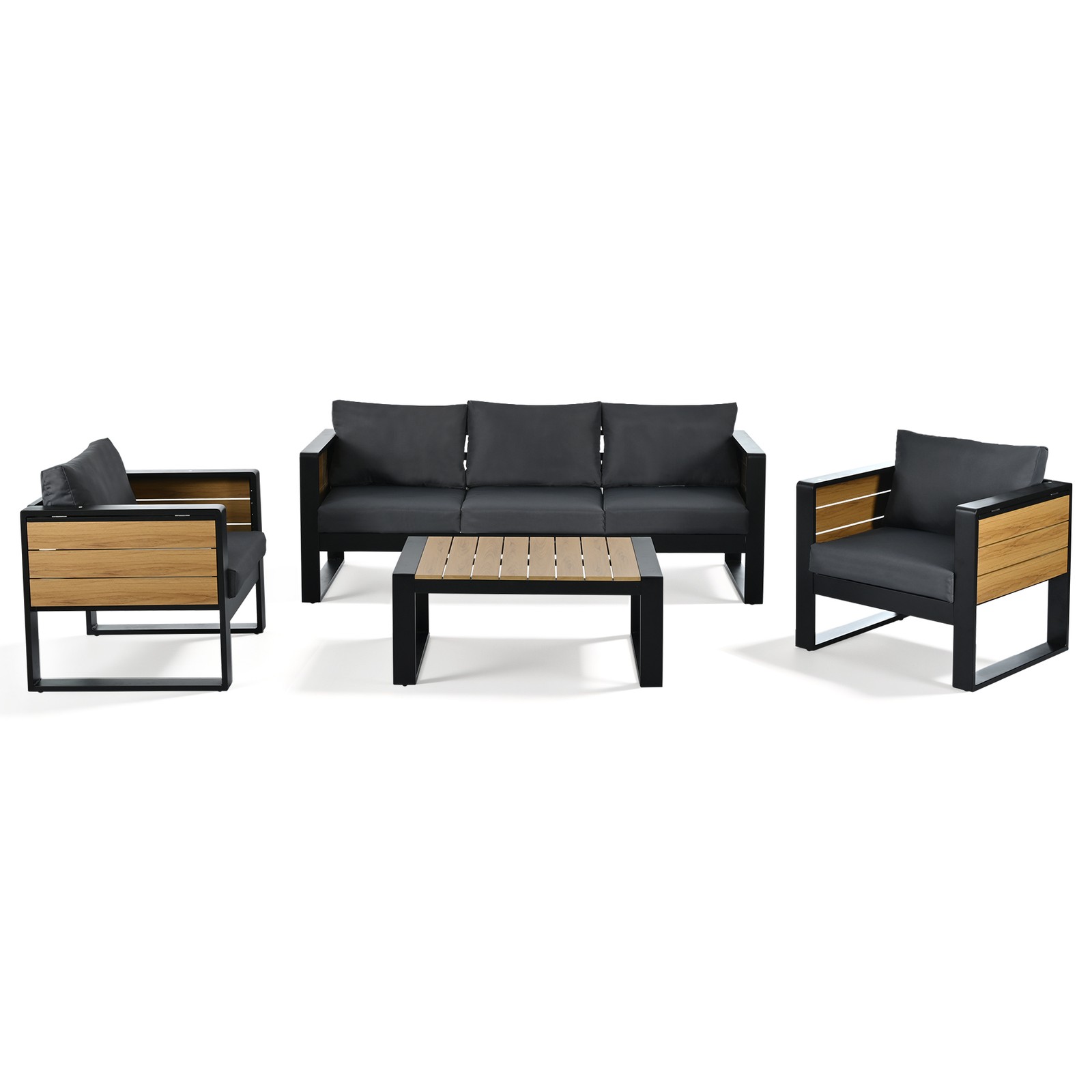 4-Piece Outdoor Patio Furniture Set, 3-Seater Sofa & 2 Armchairs, Grey