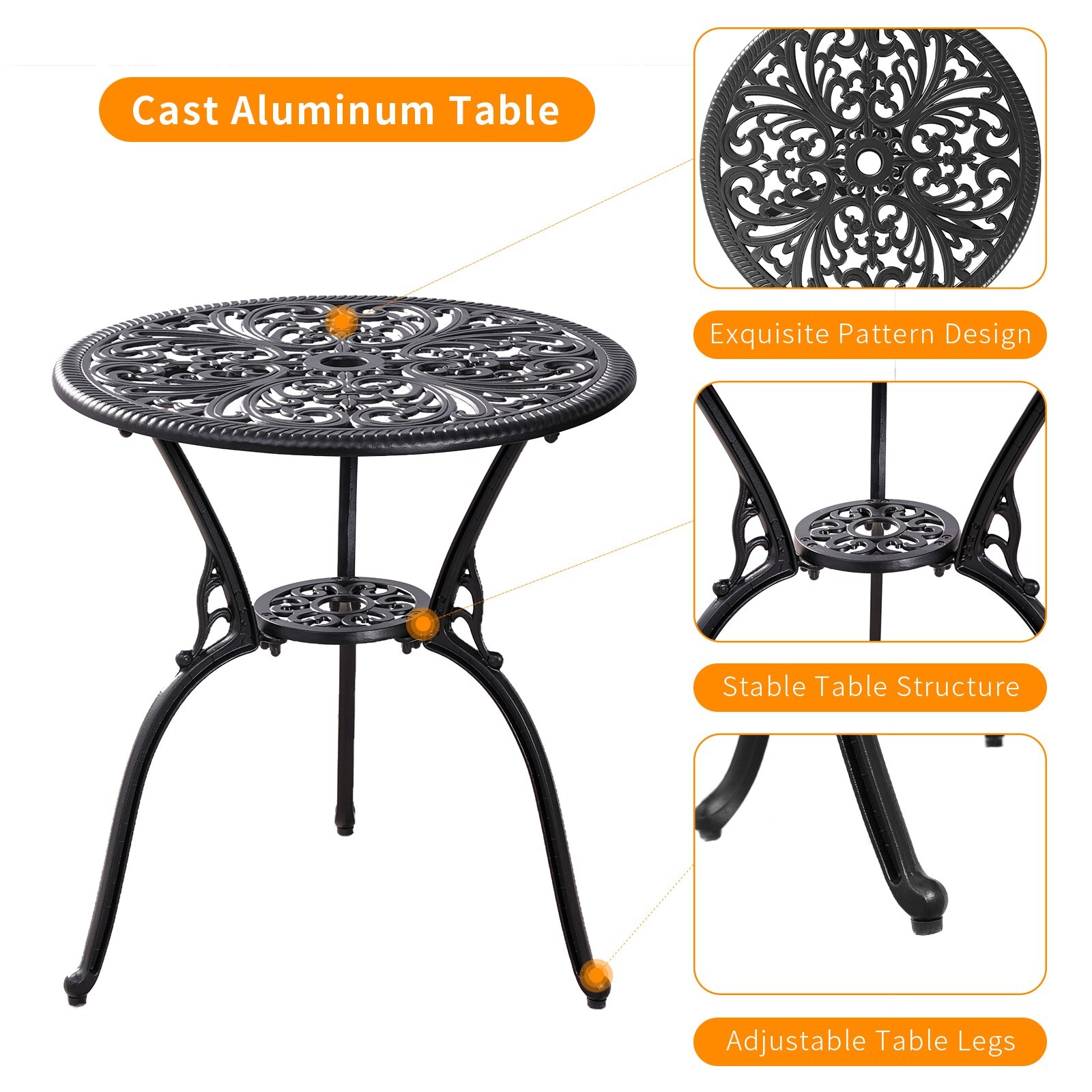 Bistro Set 3Piece Cast Aluminum Bistro Set,Bistro Table and Chairs Set of 2Black