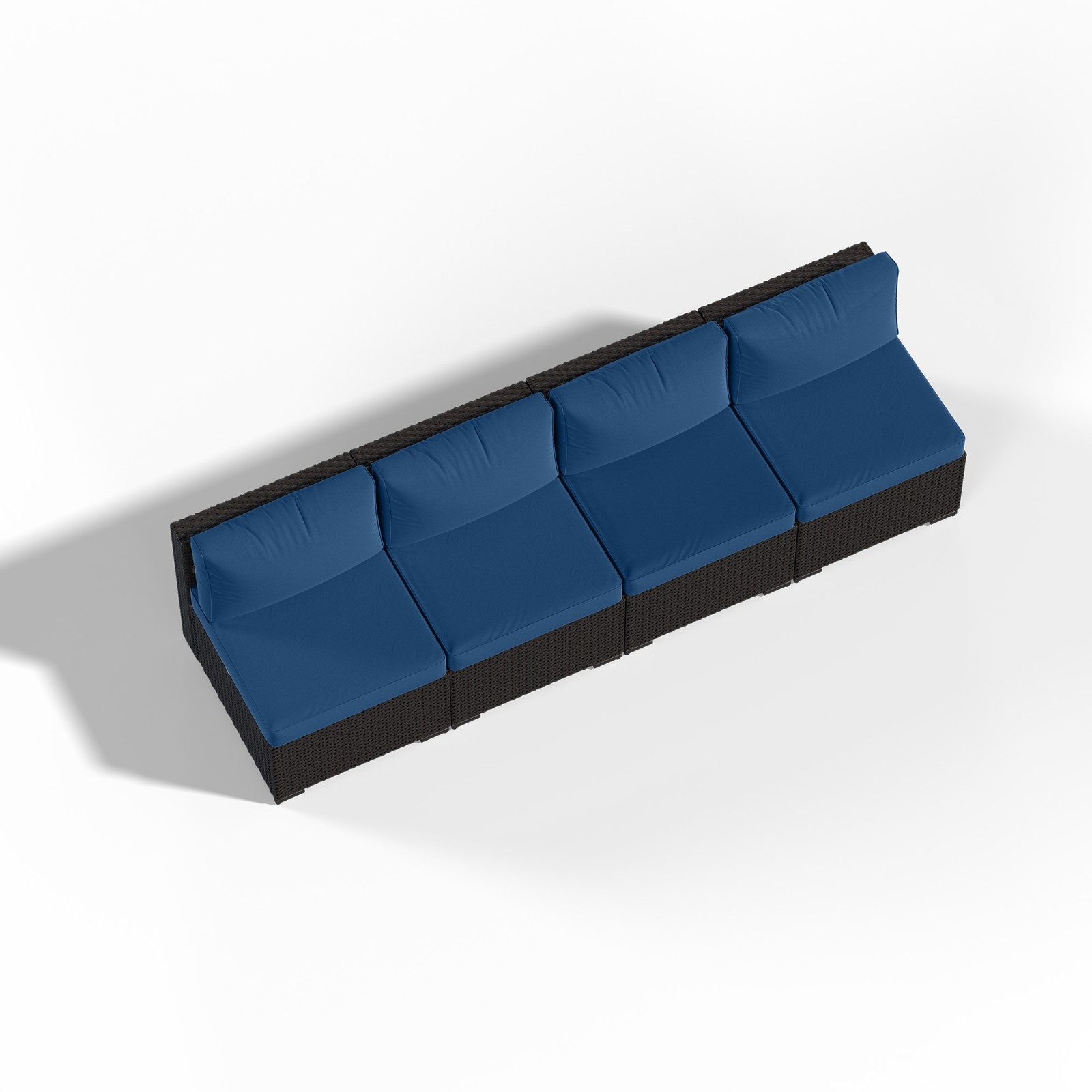 4-Piece Black Rattan Sofa Set with Navy Blue Cushions