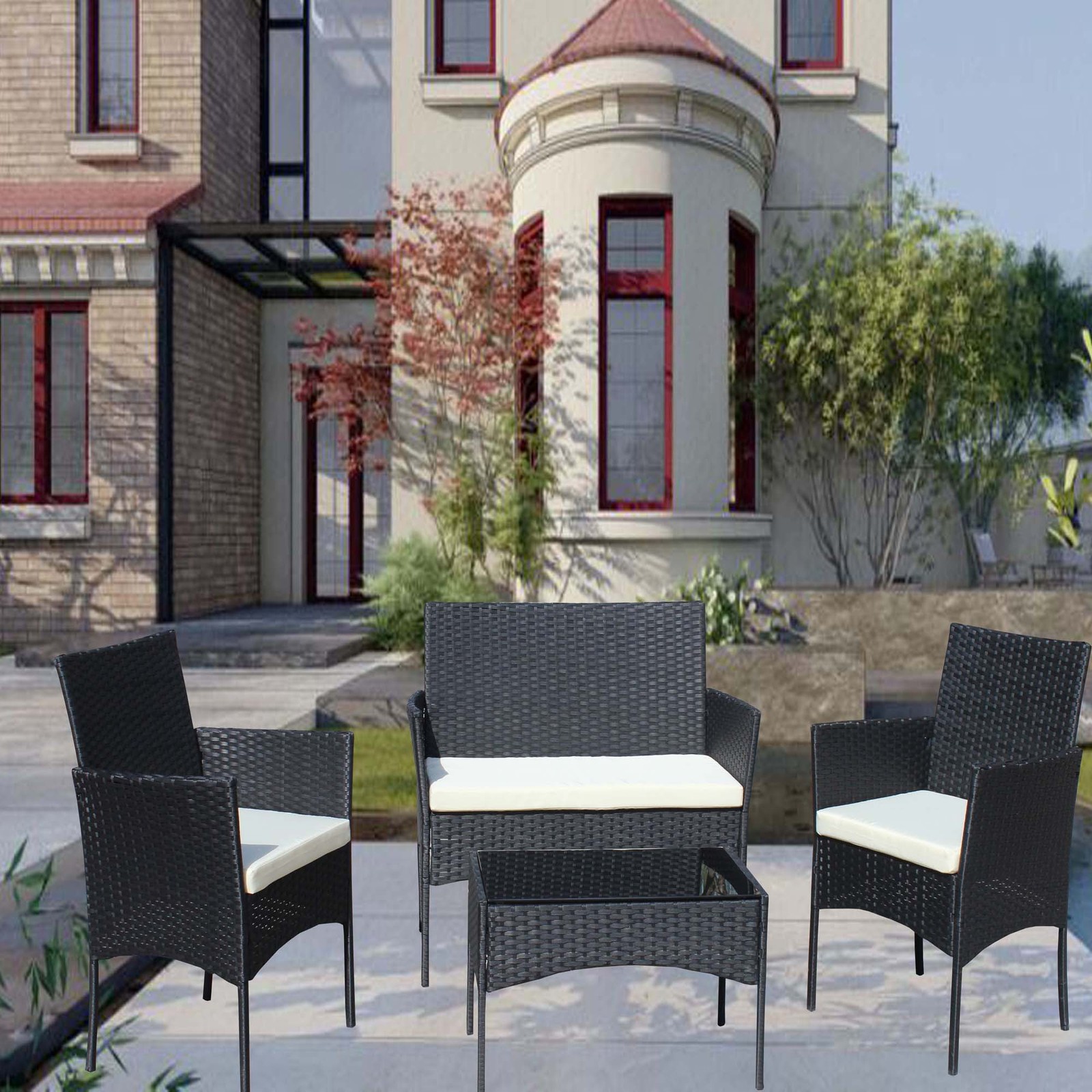 FUNIDEE 4-Piece Outdoor Patio Furniture Sets Conversation Sets Patio Sofas