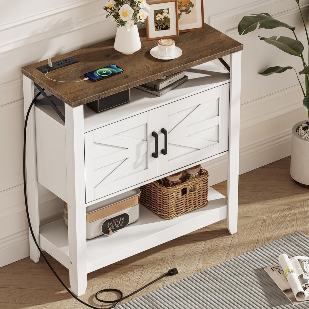 Console Table, Farmhouse Sofa Table with Power Outlet, Coffee Bar
