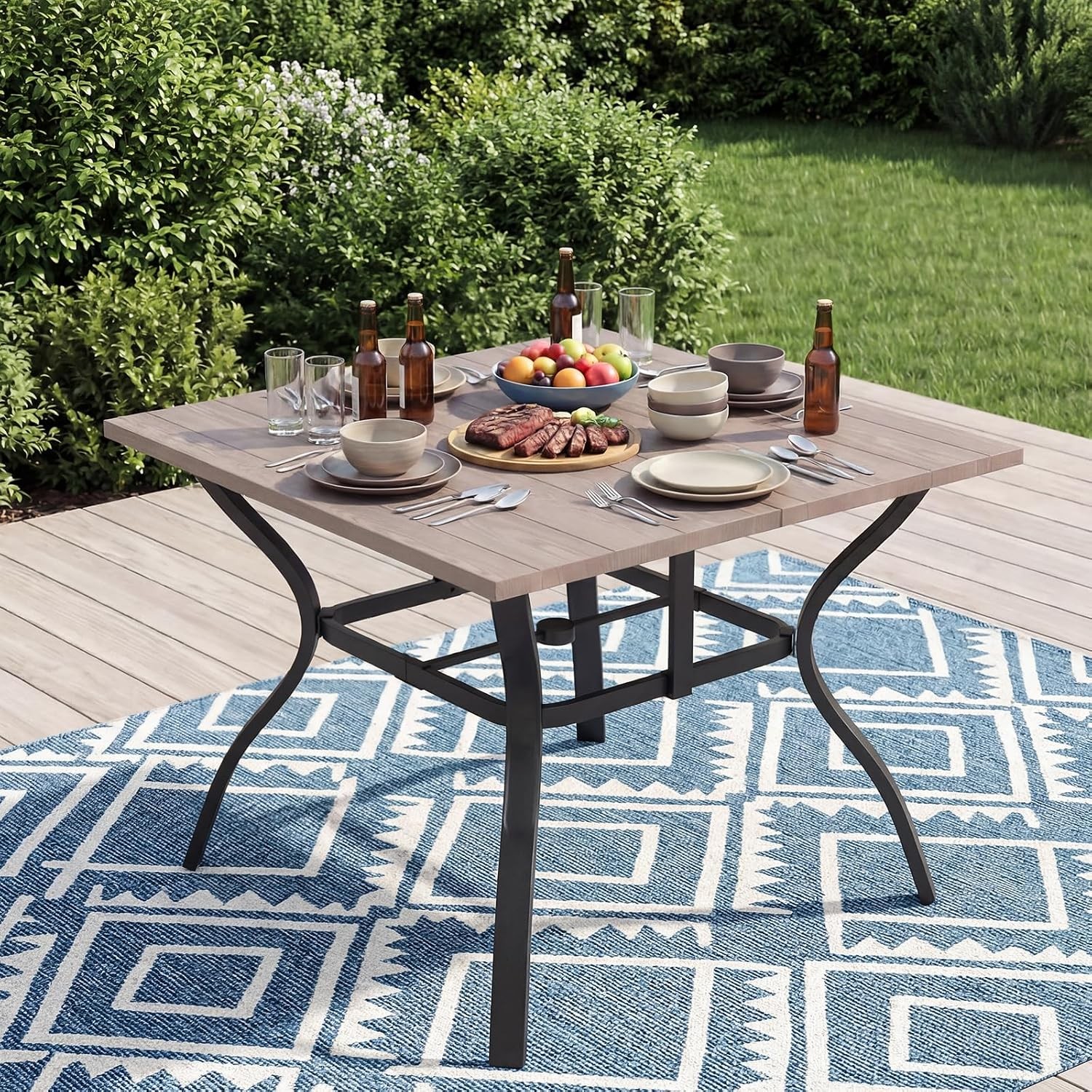 37.8”x37.8” Metal Outdoor Dining Table for 4,Square Patio Dining Table with