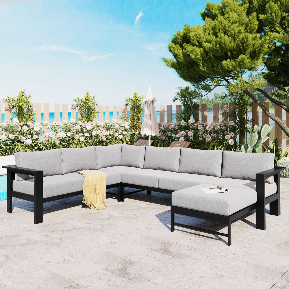 Outdoor U-Shaped Sectional Sofa Set, Patio Furniture w/ Thick Cushions