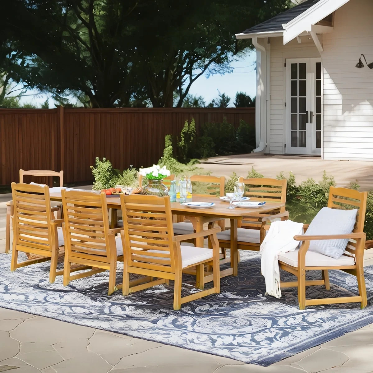 (REDUCED) Patio Dining Set (9 pc) (Extendable Table) (Cushions) (Free Shipping)