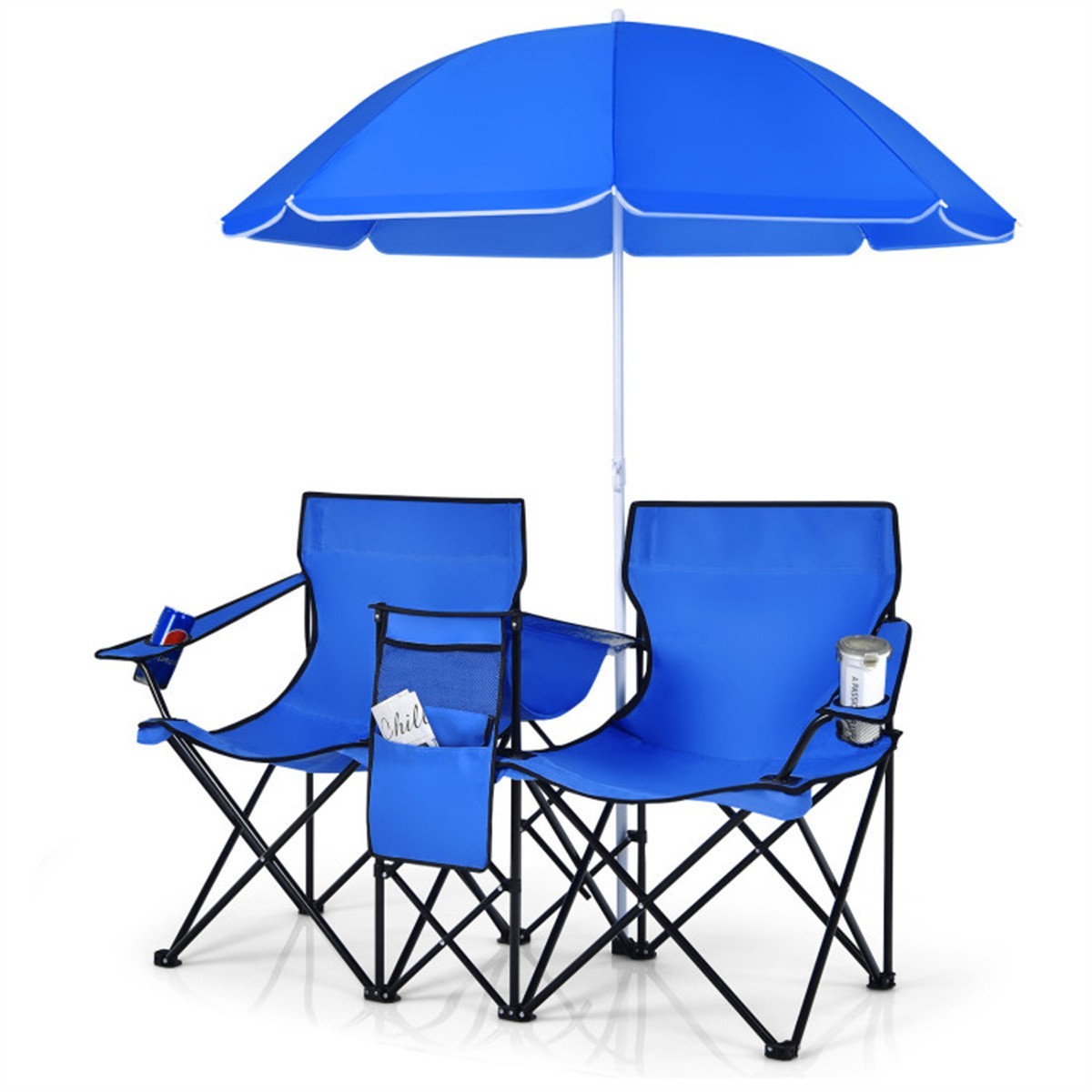 ❄️FREE SHIPPING!❄️2 Foldable Outdoor Chairs & Umbrellas 4 Camping or Tailgating!