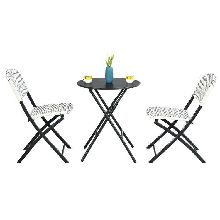 PE Rattan Bistro Set: 3-Pc, 23.5″ Round Table, 2x330lb Chairs, Steel Frame