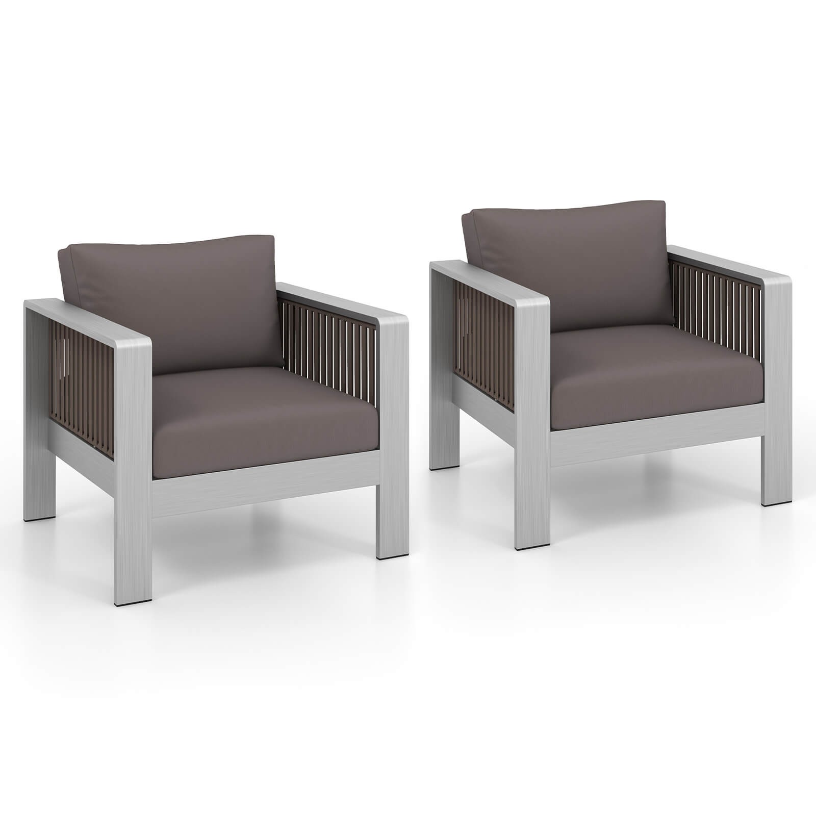 2 PCS Aluminum Single Sofa Outdoor Furniture Set w/ Thick Back & Seat Cushions