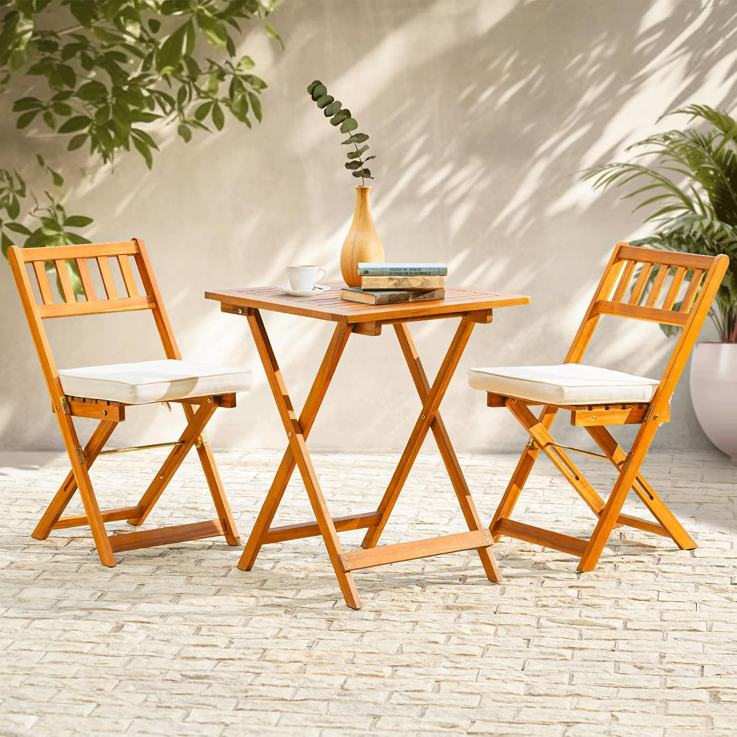 Heavy Duty 400Lbs Capacity Patio Bistro Set 3 Piece Outdoor, Folding Chairs W/Cu
