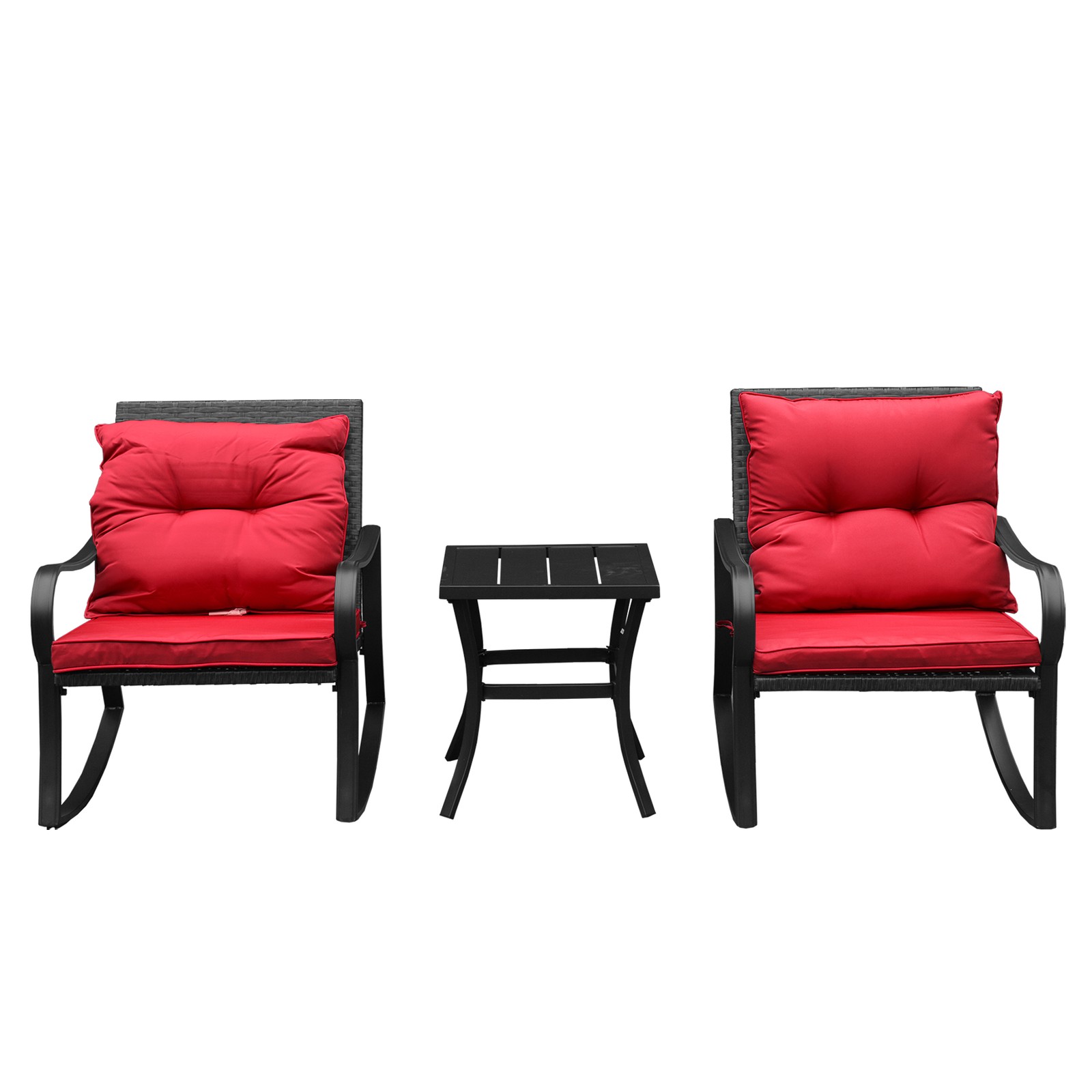 2-Person Outdoor Patio Rocking Chair Set with Cushions & Table