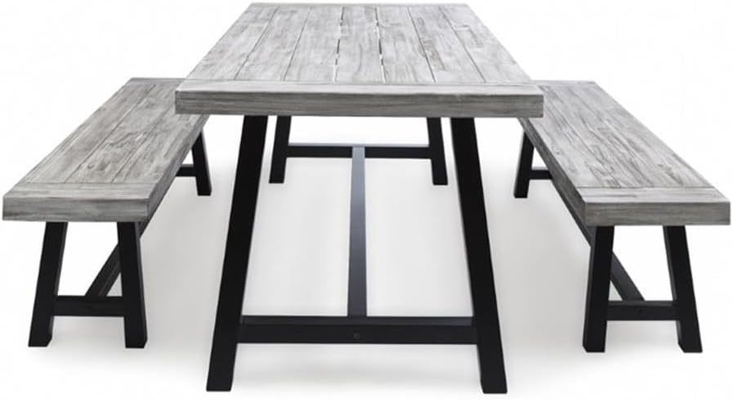Modern Industrial 3-Piece Acacia Wood Picnic Dining Set with Benches