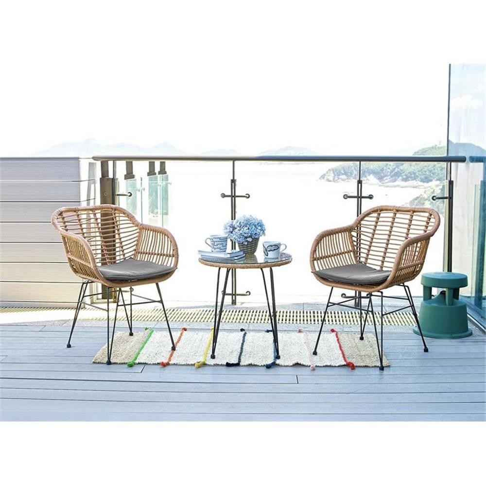 Pemberly Row 3-Piece Rattan Patio Conversation Set in Brown/Gray
