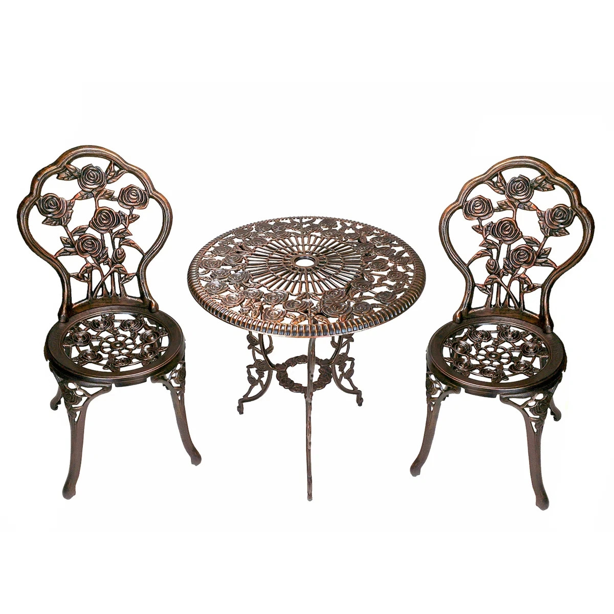 Bistro Set (3 pc) (Roses) (Antique Bronze)