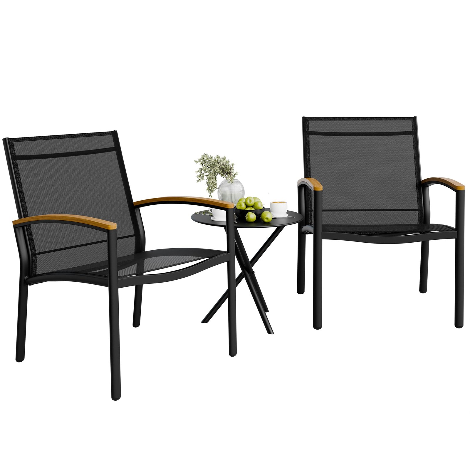 3 Pieces Patio Bistro Sets, Outdoor Textilene Fabric Conversation Bistro Set,…