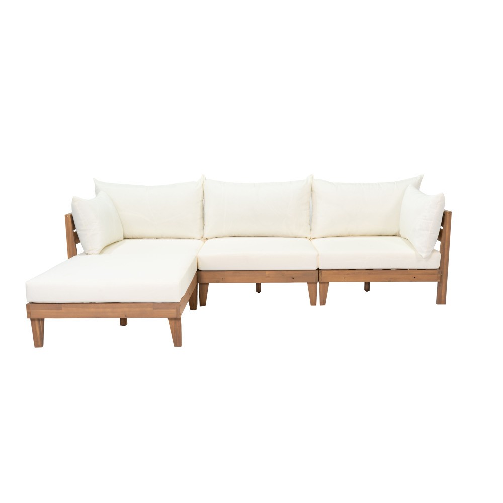 Acacia Wood Outdoor Convertible Sofa Daybed Patio Couch Backyard W/Beige Cushion