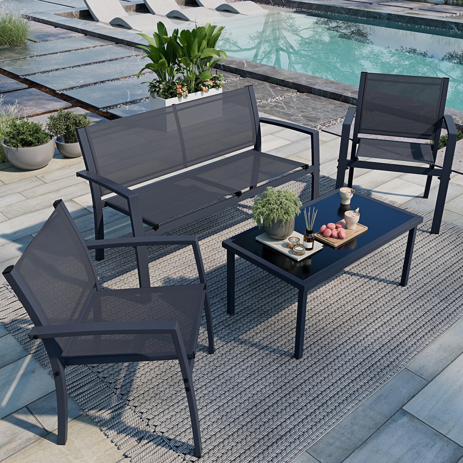 Shintenchi 4 Pieces Patio Furniture Set All Weather Textile Fabric Outdoor Co…