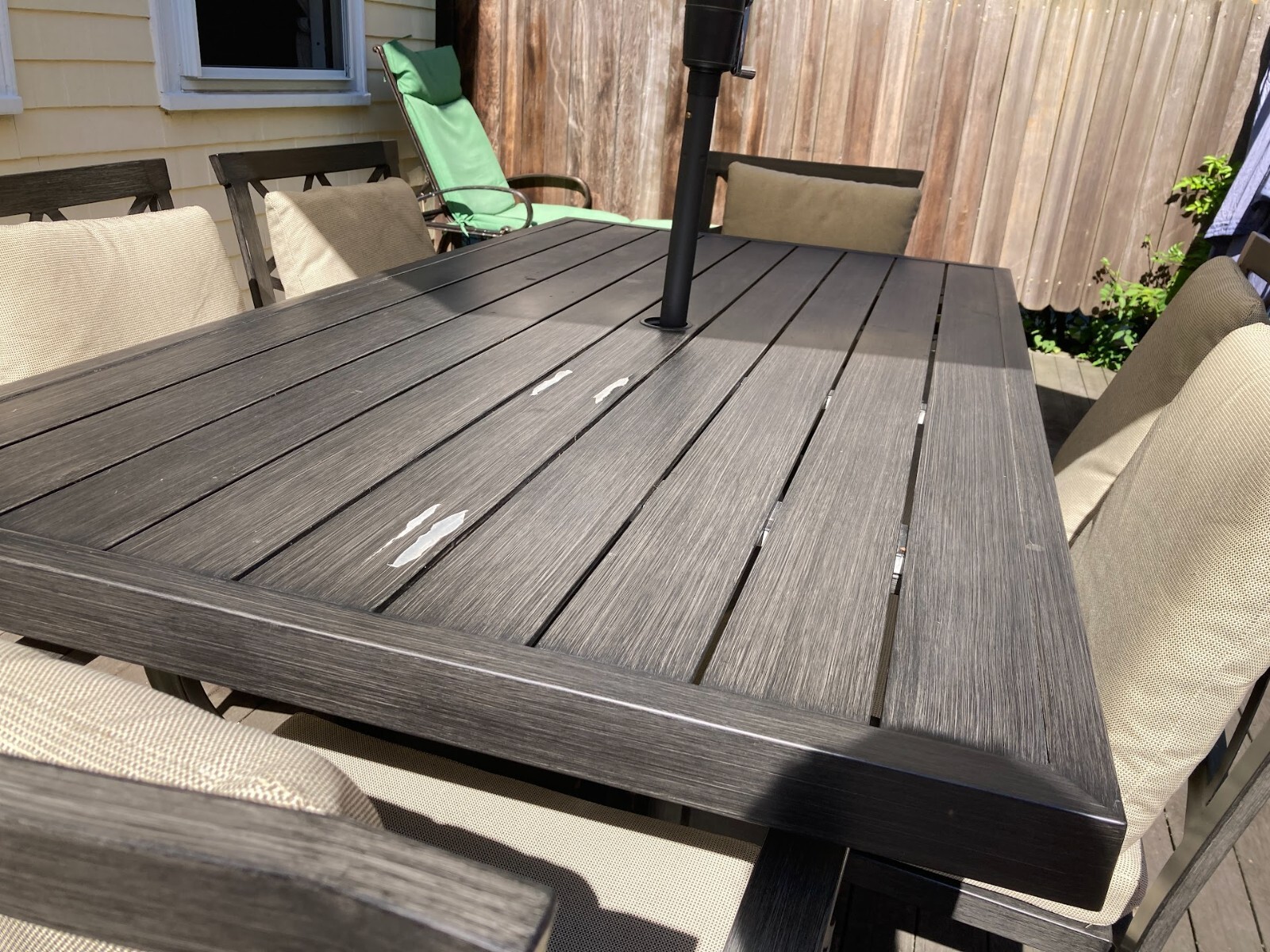 Brand New 7-Piece Modern Aluminum Outdoor Dining Set w/ Beige Cushions
