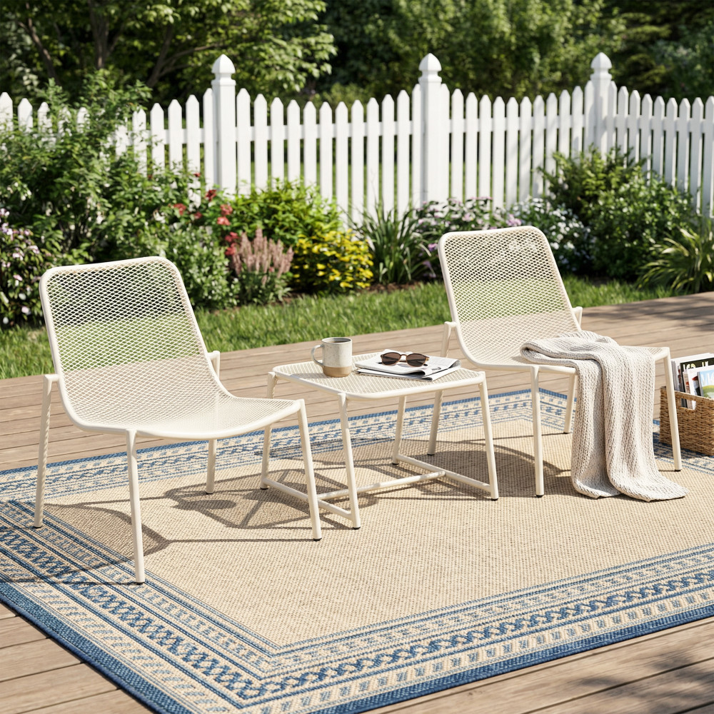 Outdoor 3-Piece Conversation Set Iron Frame,Garden 2 Mesh Chairs & 1 Side Table
