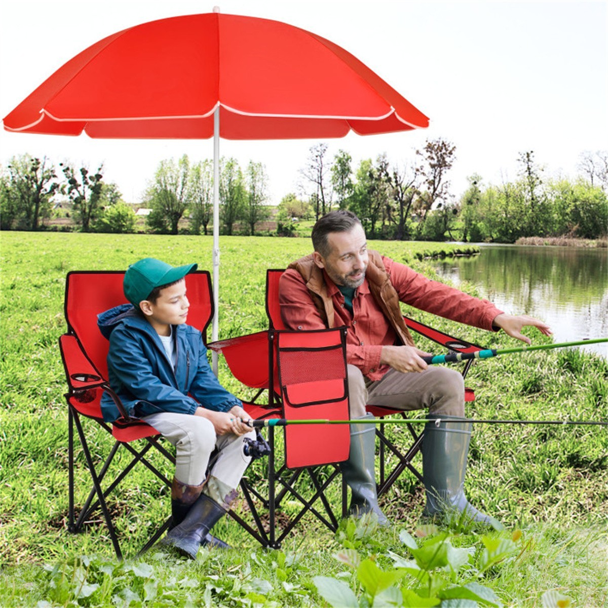 ❄️FREE SHIPPING!❄️2 Foldable Outdoor Chairs & Umbrellas 4 Camping or Tailgating!
