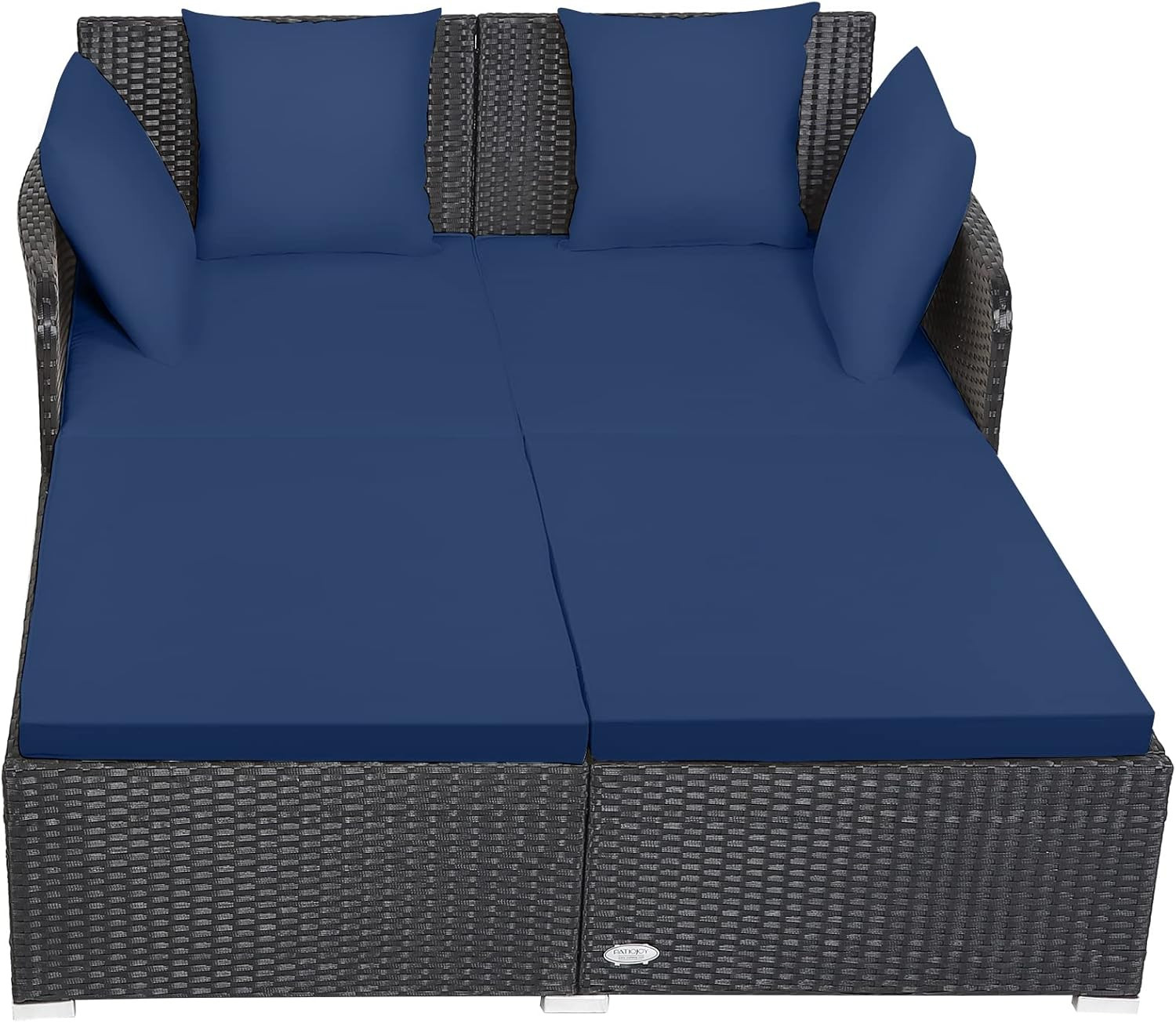 Outdoor Rattan Daybed, Sunbed Wicker Furniture W/Spacious Seat, Upholstered Cush