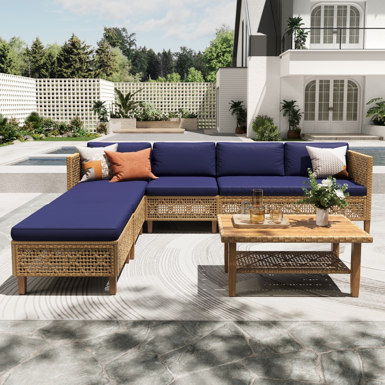 Outdoor Furniture PE Rattan Patio Sofa Set Sectional Patio Conversation Sofa Set
