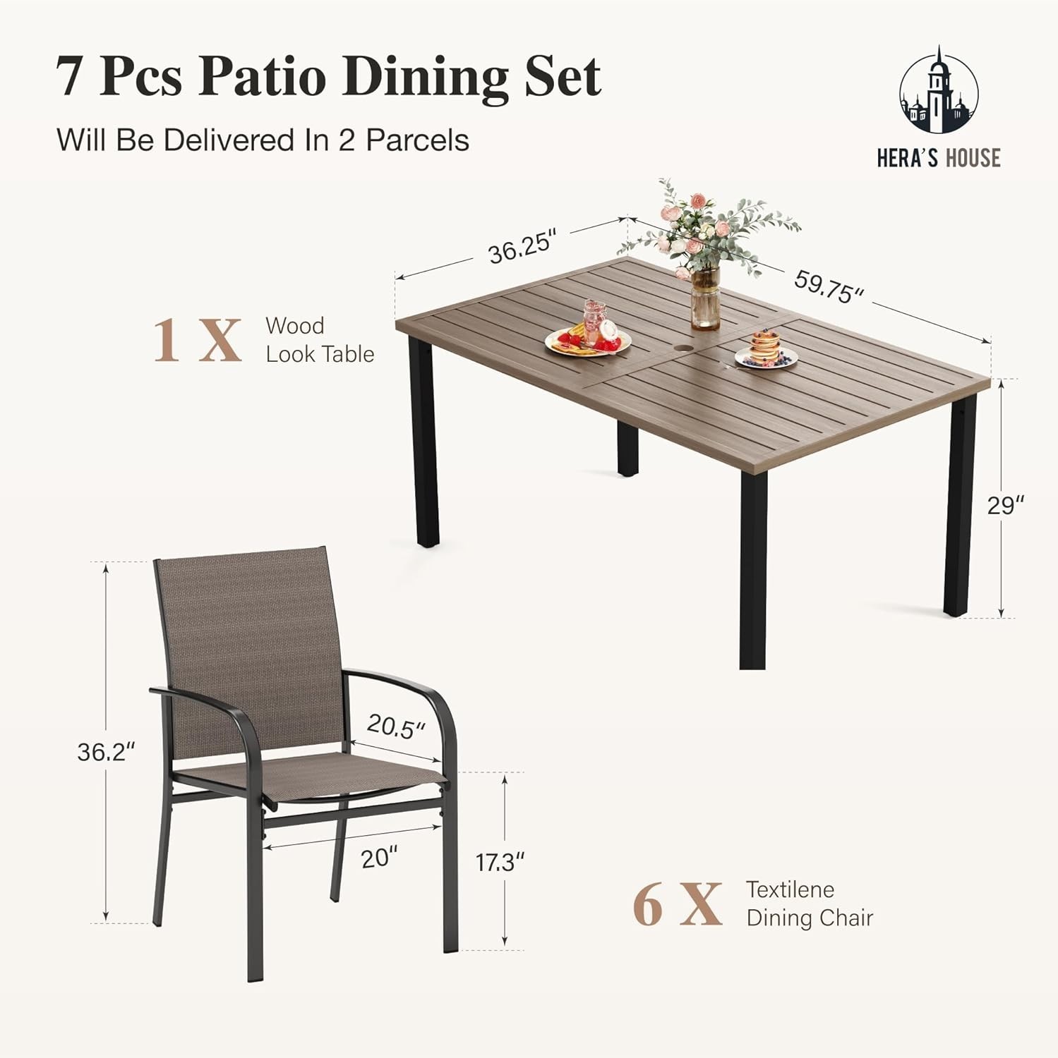 Modern Wood-Like Outdoor Dining Set for 6 – Breathable Chairs & Umbrella Hole