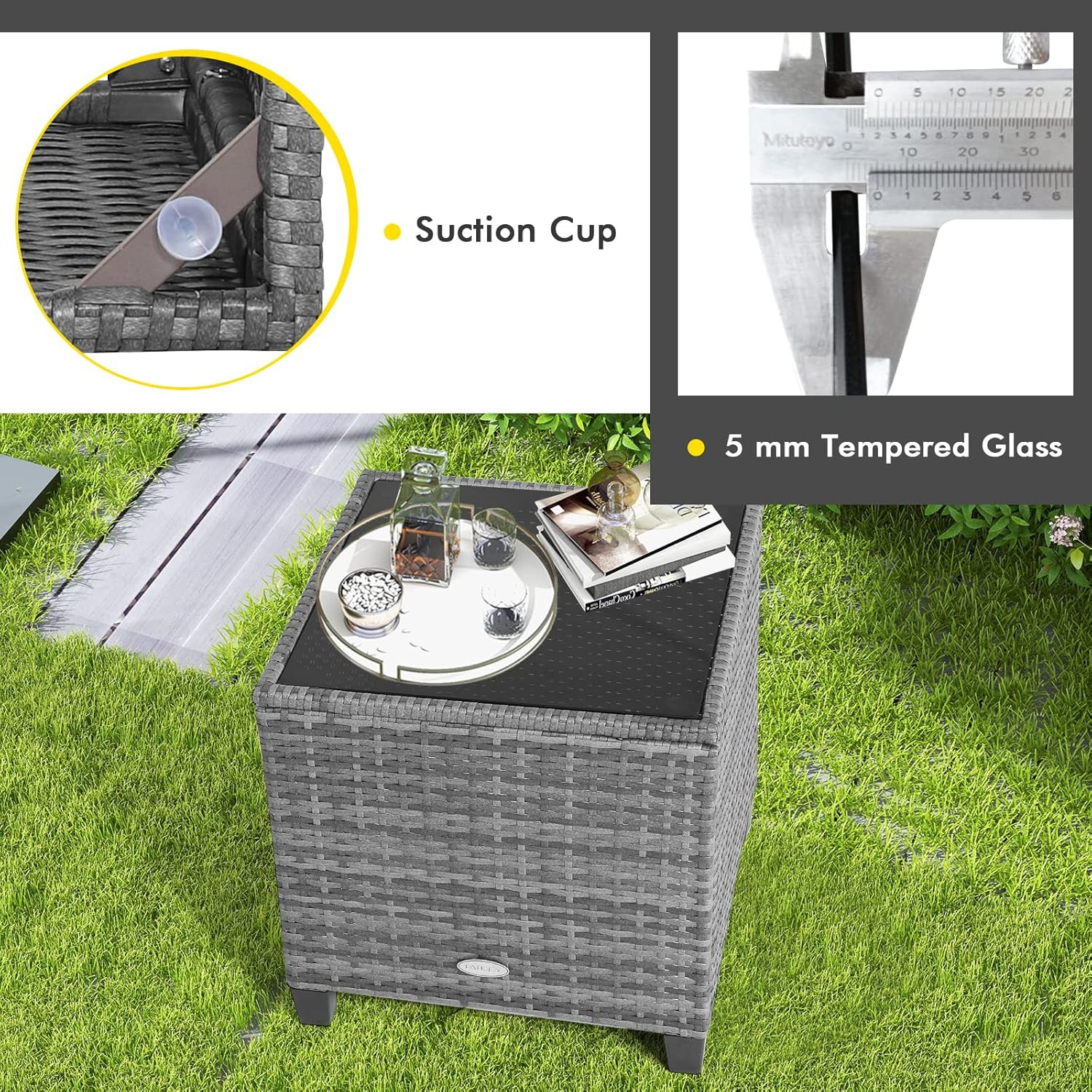 3-Piece Patio Furniture Set, Outdoor Wicker Rattan Sofa with Cushions, Coffee Ta