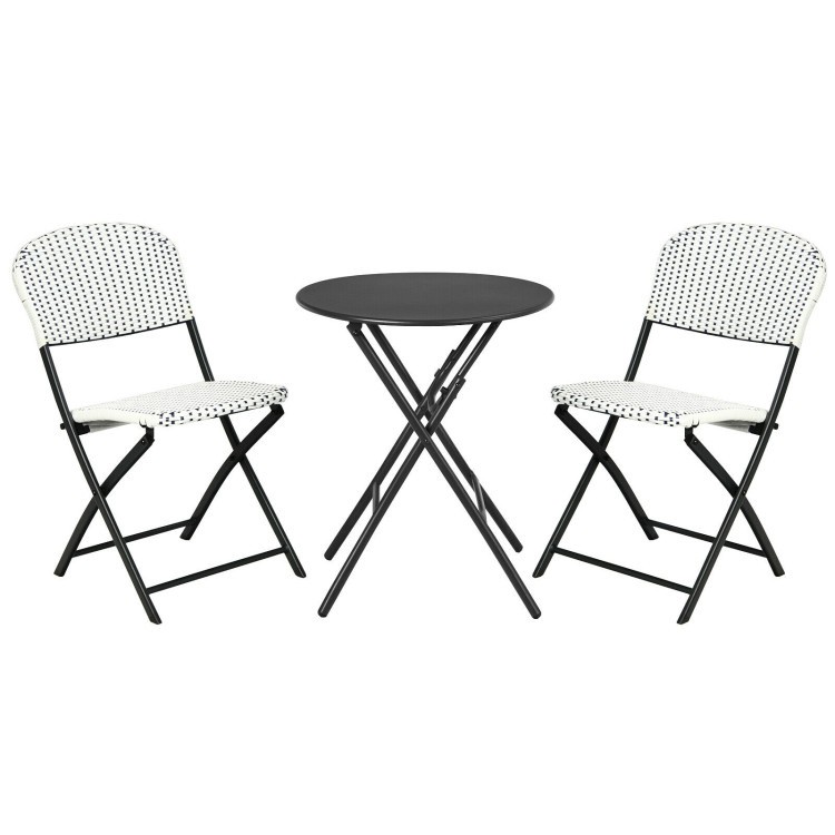 PE Rattan Bistro Set: 3-Pc, 23.5″ Round Table, 2x330lb Chairs, Steel Frame