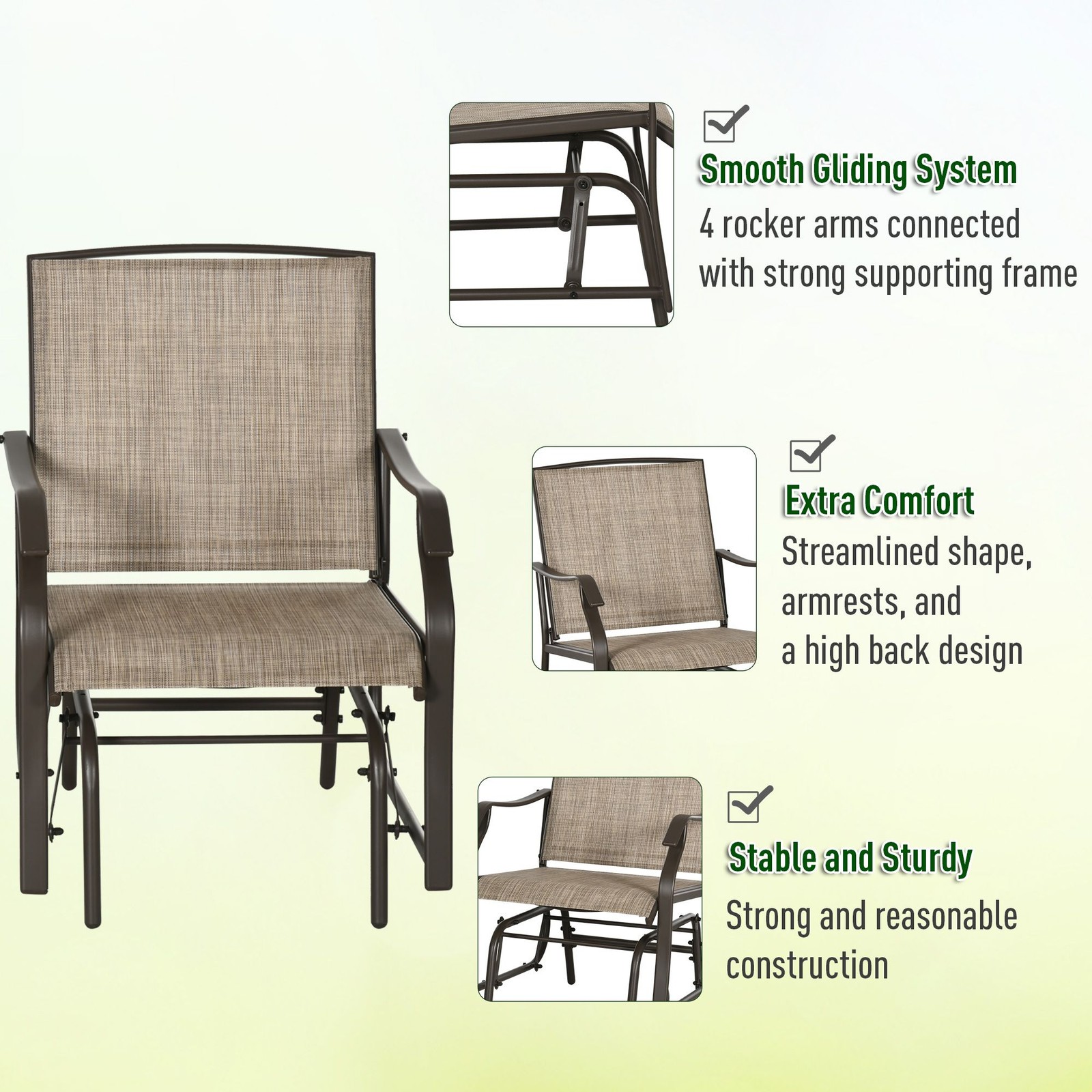 Outdoor Rocker Set: 2 High-Back Gliders & 19″H Glass Table, 352lb Capacity
