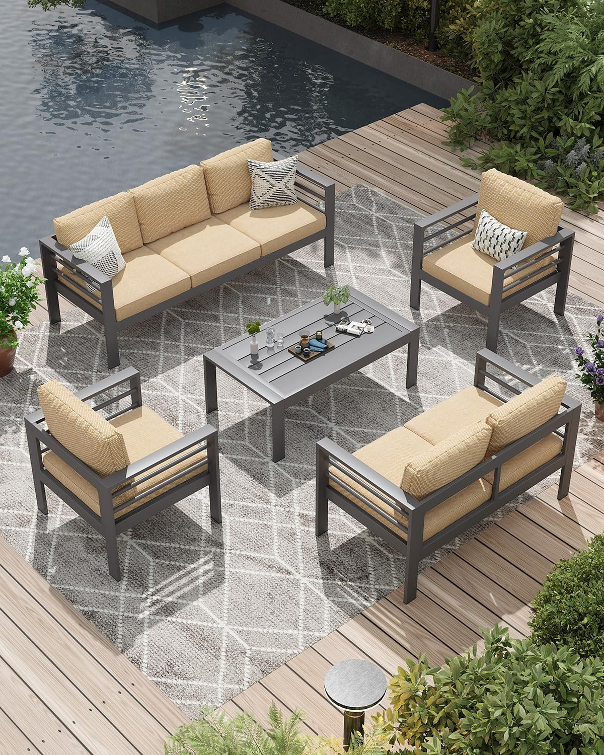 7 Seats Patio Furniture Set, Aluminum Outdoor Conversation set w/Coffee Table