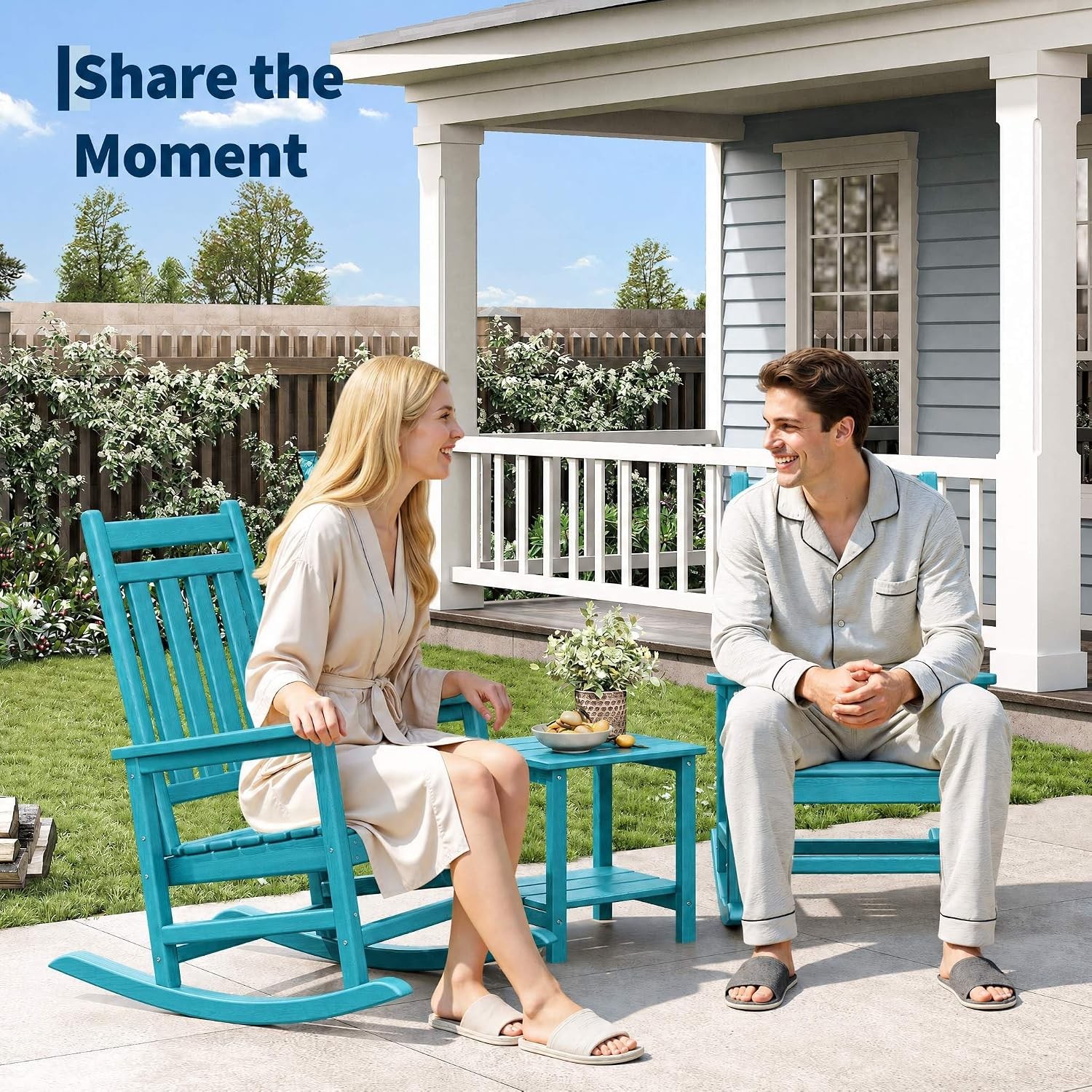 Set of 3 HDPE Rocking Chairs w/ Side Table High Back 350 lbs Patio Porch Rockers
