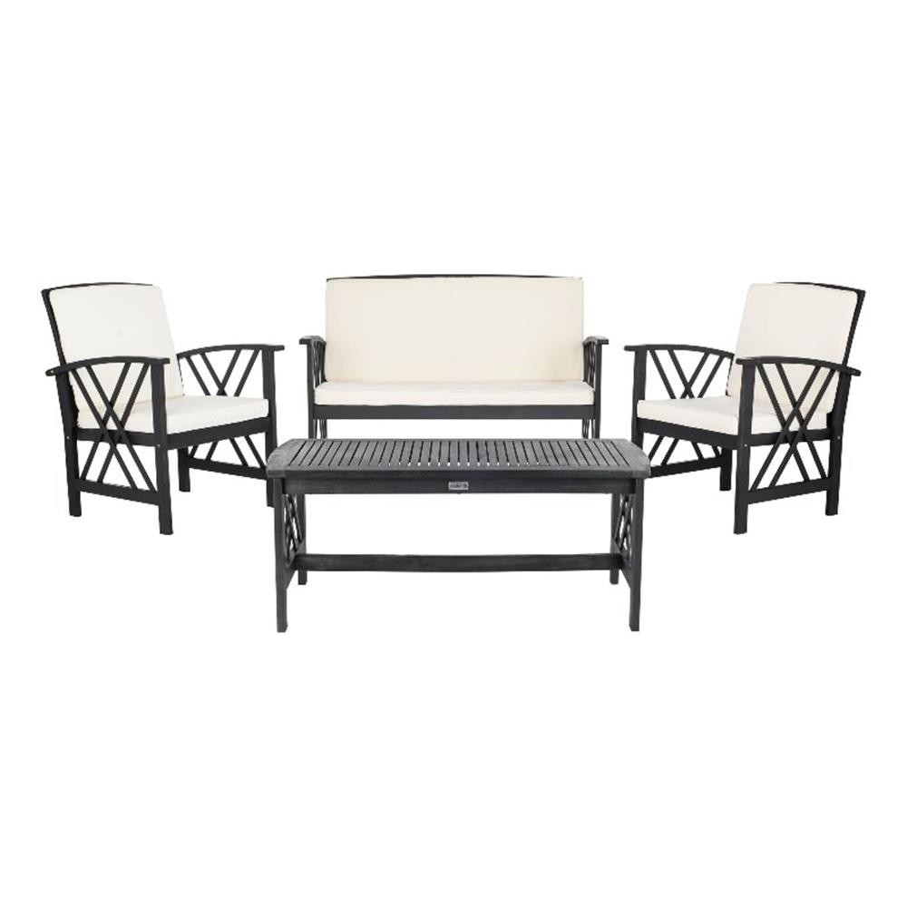 Pemberly Row Transitional Wood 4Pc Outdoor Set in Black / Beige