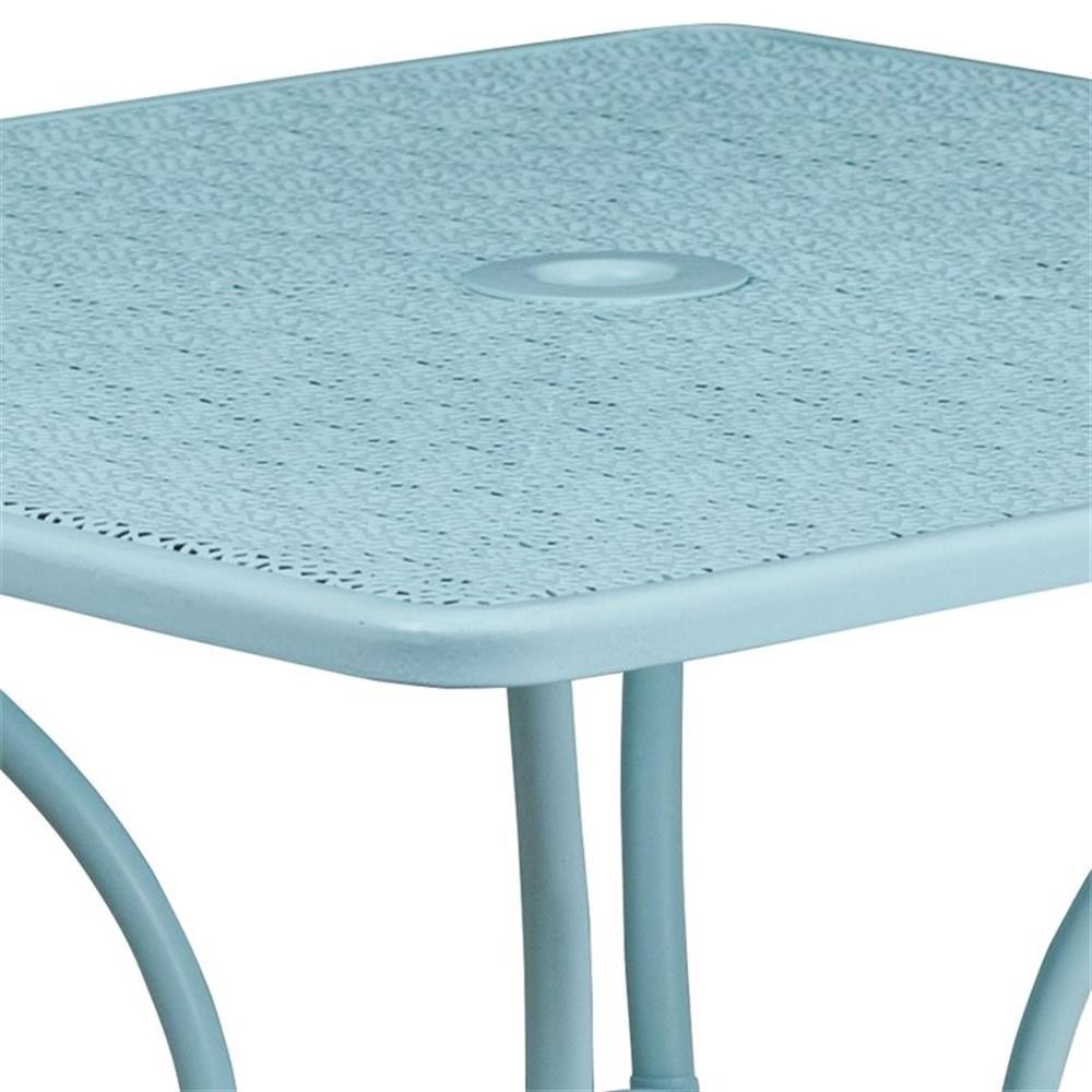 Bowery Hill 35.5″ Square Steel Flower Print Patio Dining Table in Sky Blue