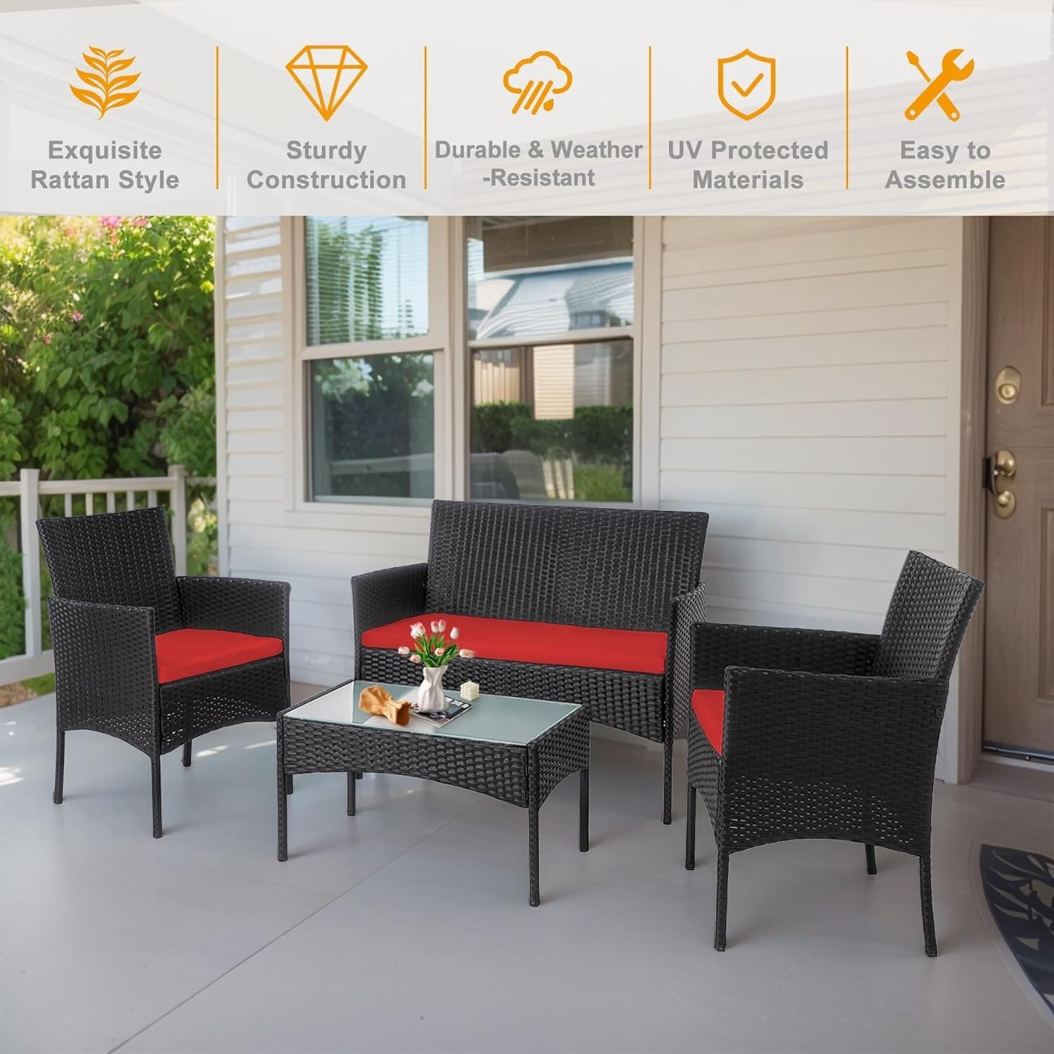 4-piece outdoor rattan bar set with high-quality terrace and courtyard chairs