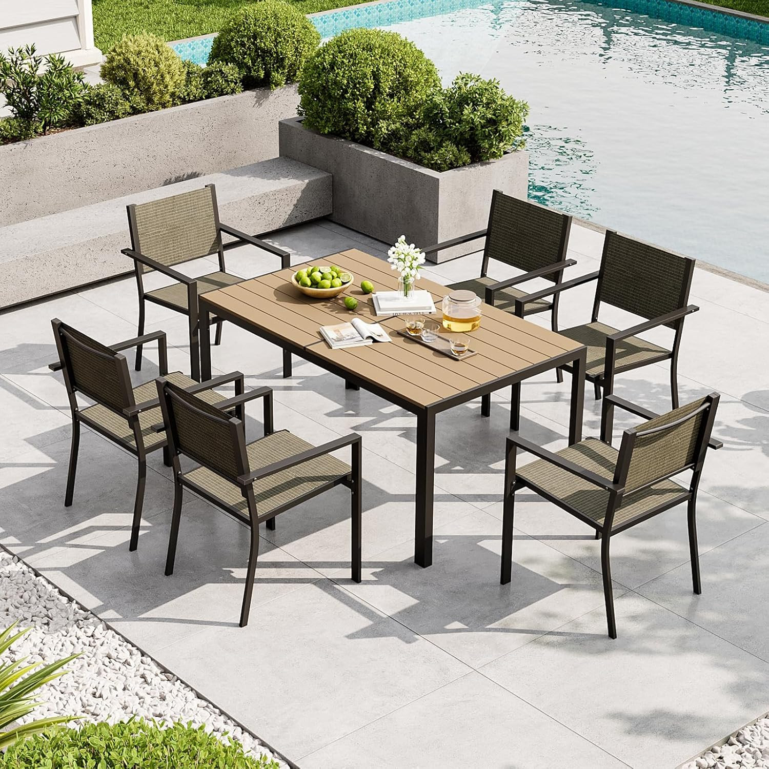 Aoxun 7-Piece Patio Table and Chairs Set for 6, All Weather Outdoor Dining Set w