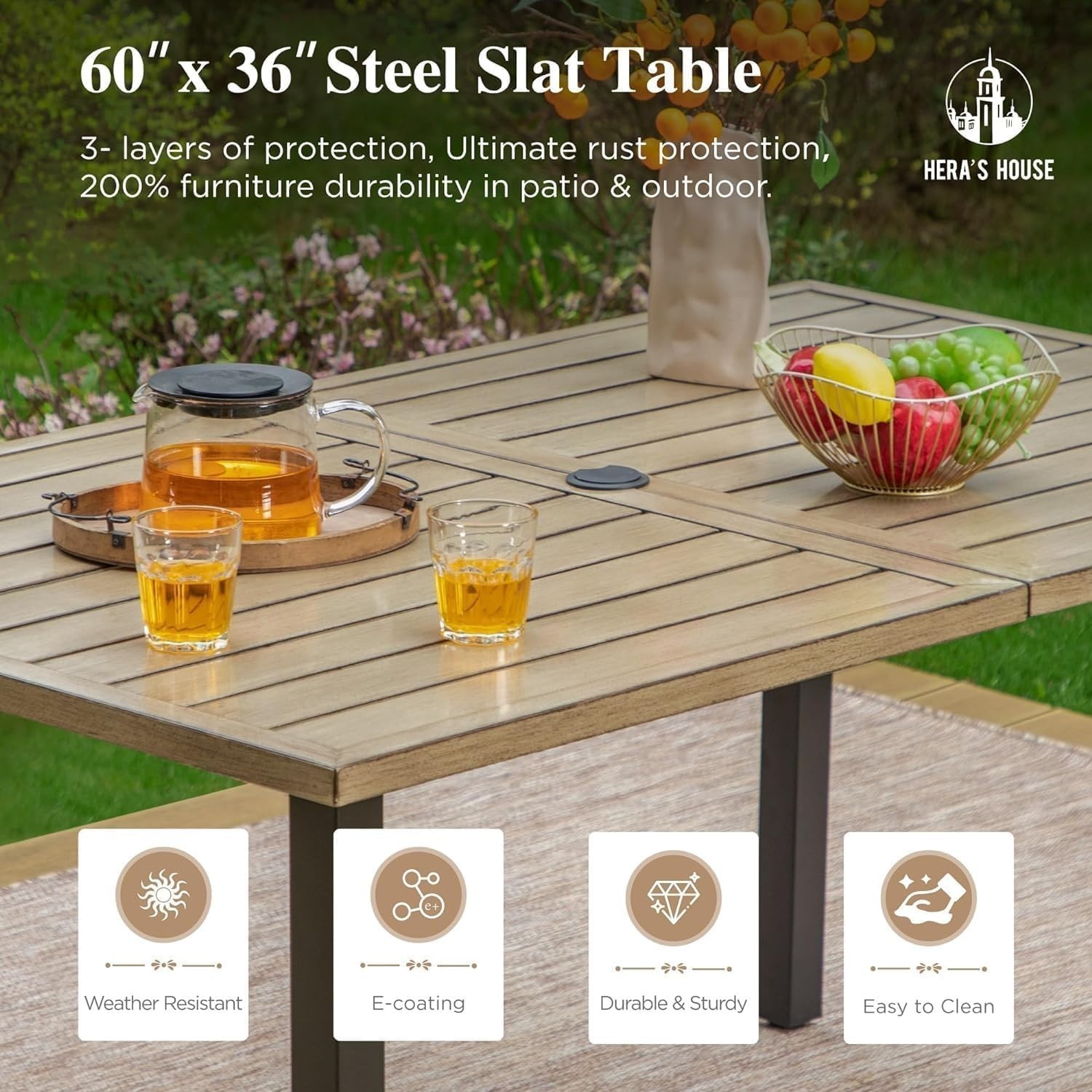 Modern Wood-Like Outdoor Dining Set for 6 – Breathable Chairs & Umbrella Hole