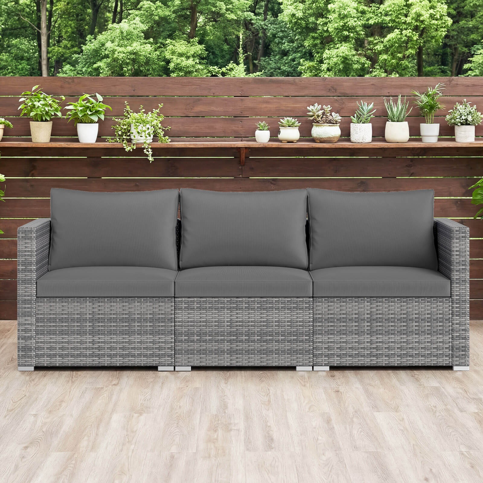 3PCS Patio Sectional Sofa Set, PE Rattan Modular Couch Furniture Set w/Cushions