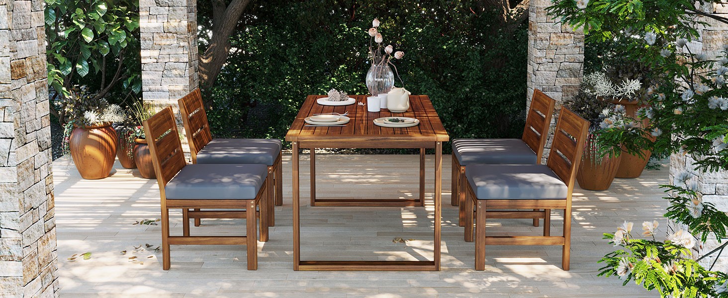 Farmhouse Acacia Wood 5-Piece Outdoor Patio Dining Set for 4