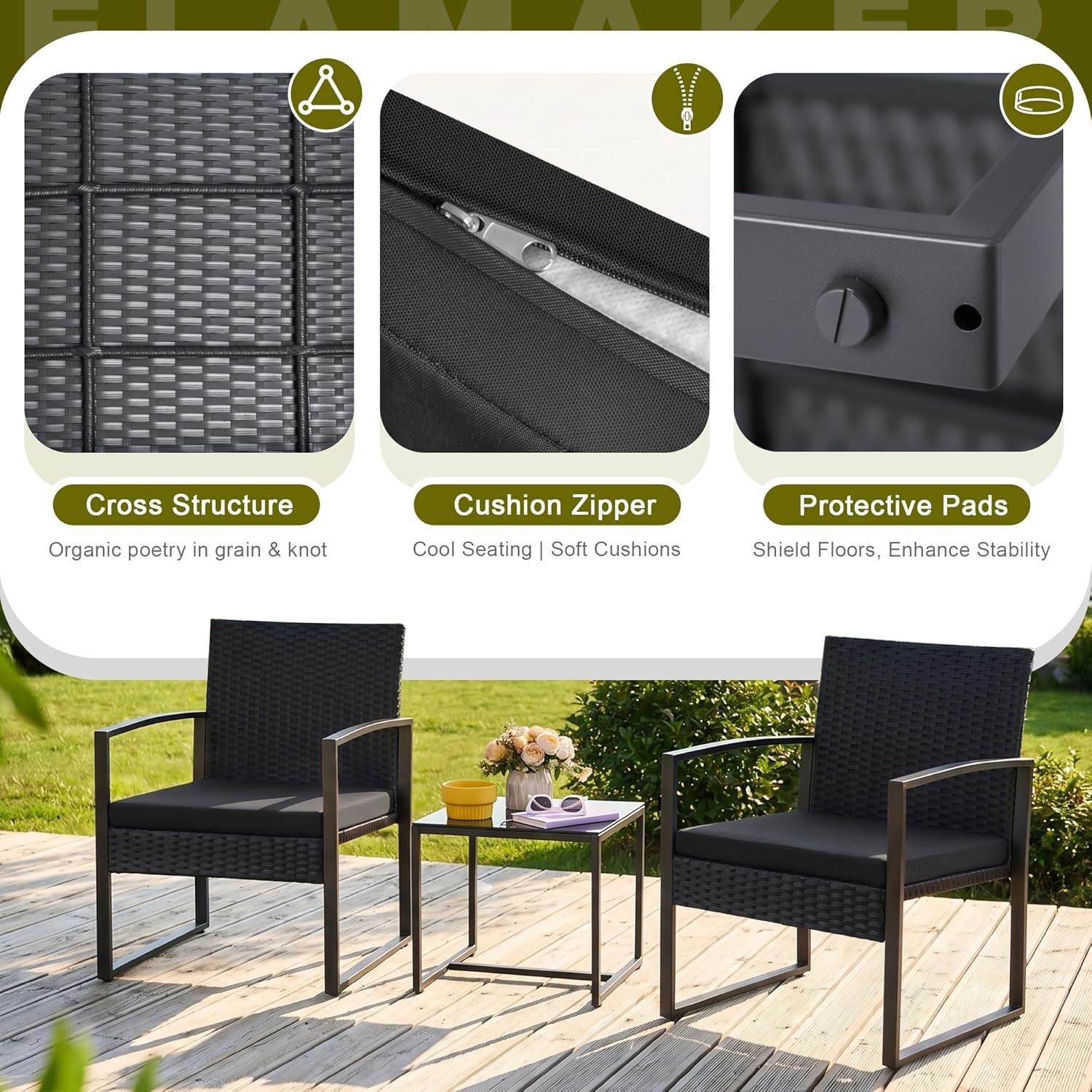 Outdoor Patio Furniture Modern Rattan Chair Conversation Set With Coffee Table