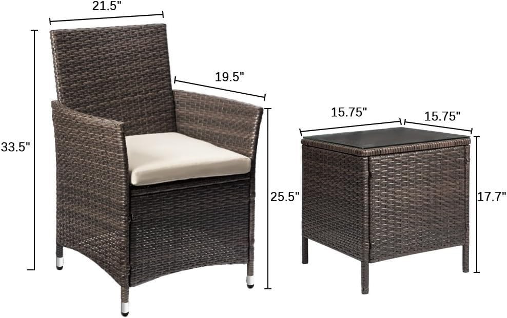 Modern 3-Piece Outdoor Furniture Set – Comfortable Rattan Chairs & Glass Table