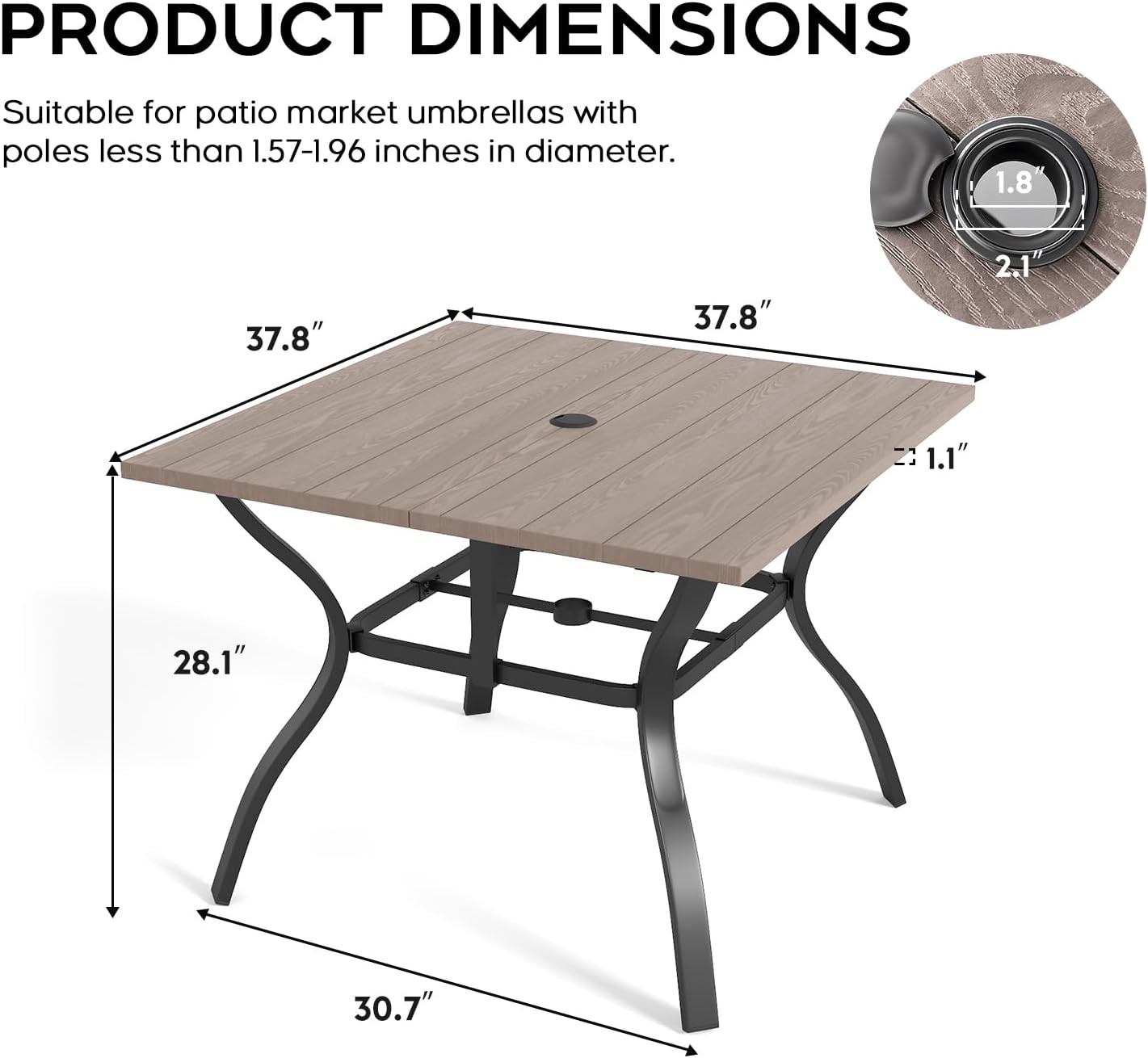 37.8”x37.8” Metal Outdoor Dining Table for 4,Square Patio Dining Table with