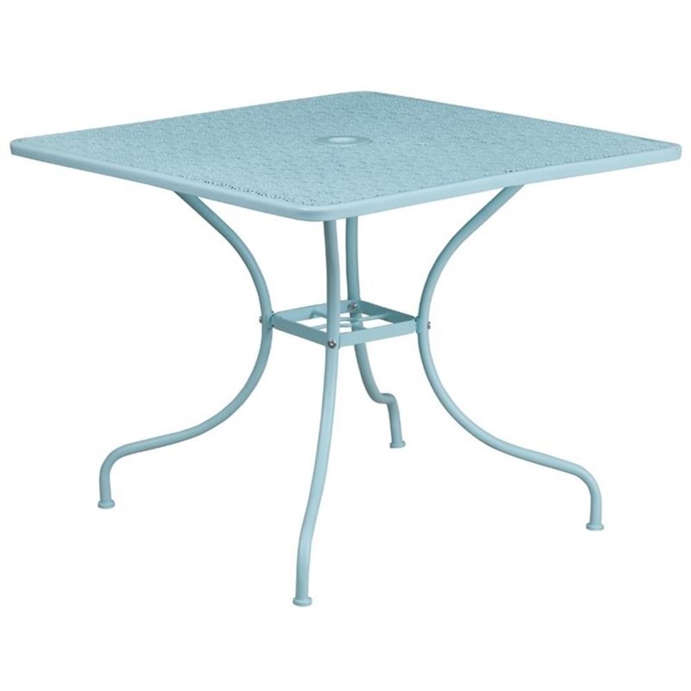Bowery Hill 35.5″ Square Steel Flower Print Patio Dining Table in Sky Blue